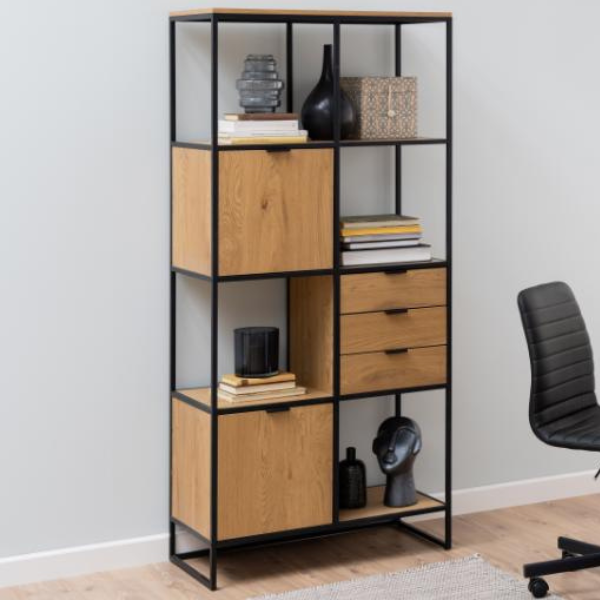 Support mural Swindon 183 cm 4 étagères - chêne/noir - Image 1