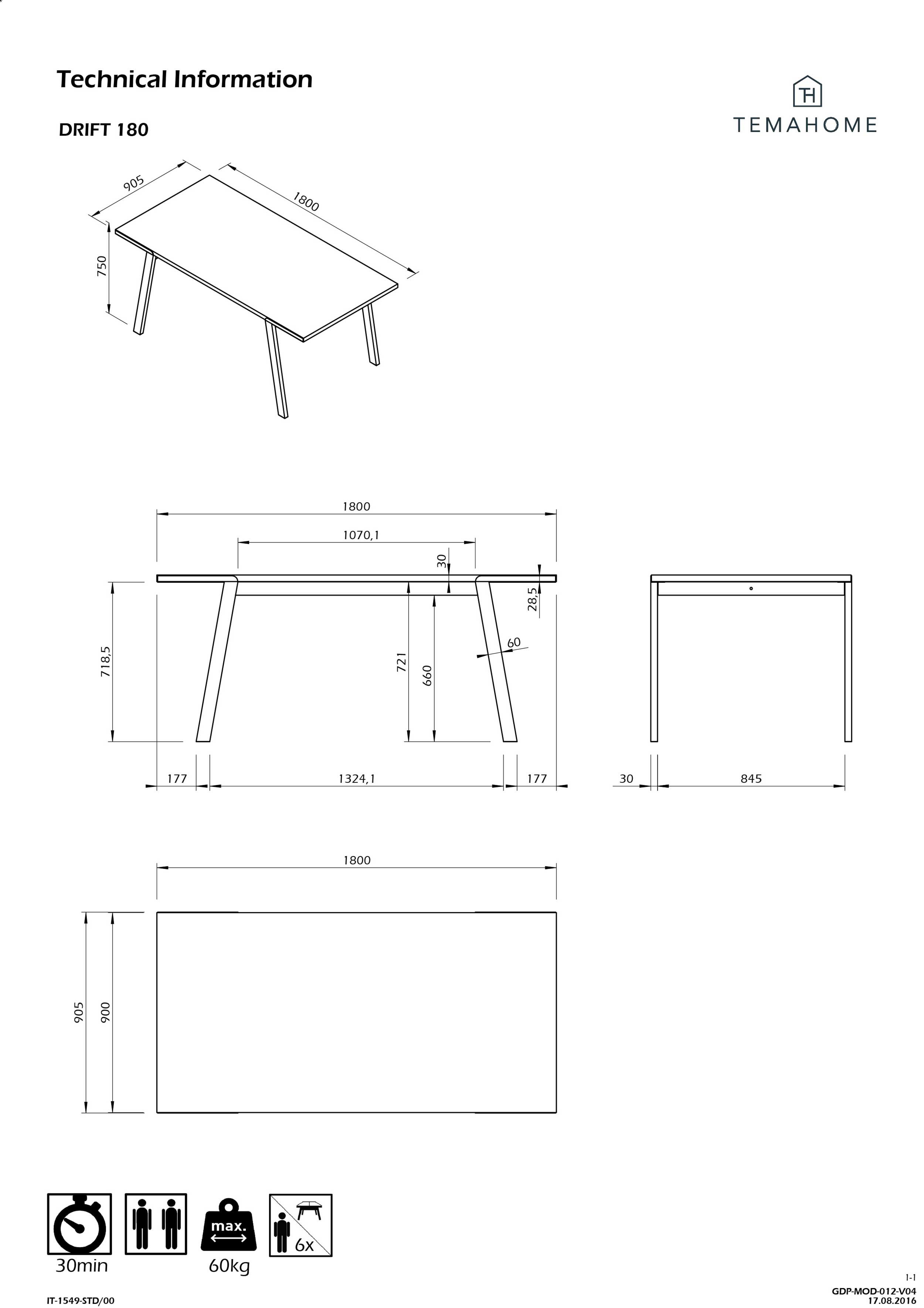 Table à manger Drina 180 x 90 cm-bois de noyer - Image 2