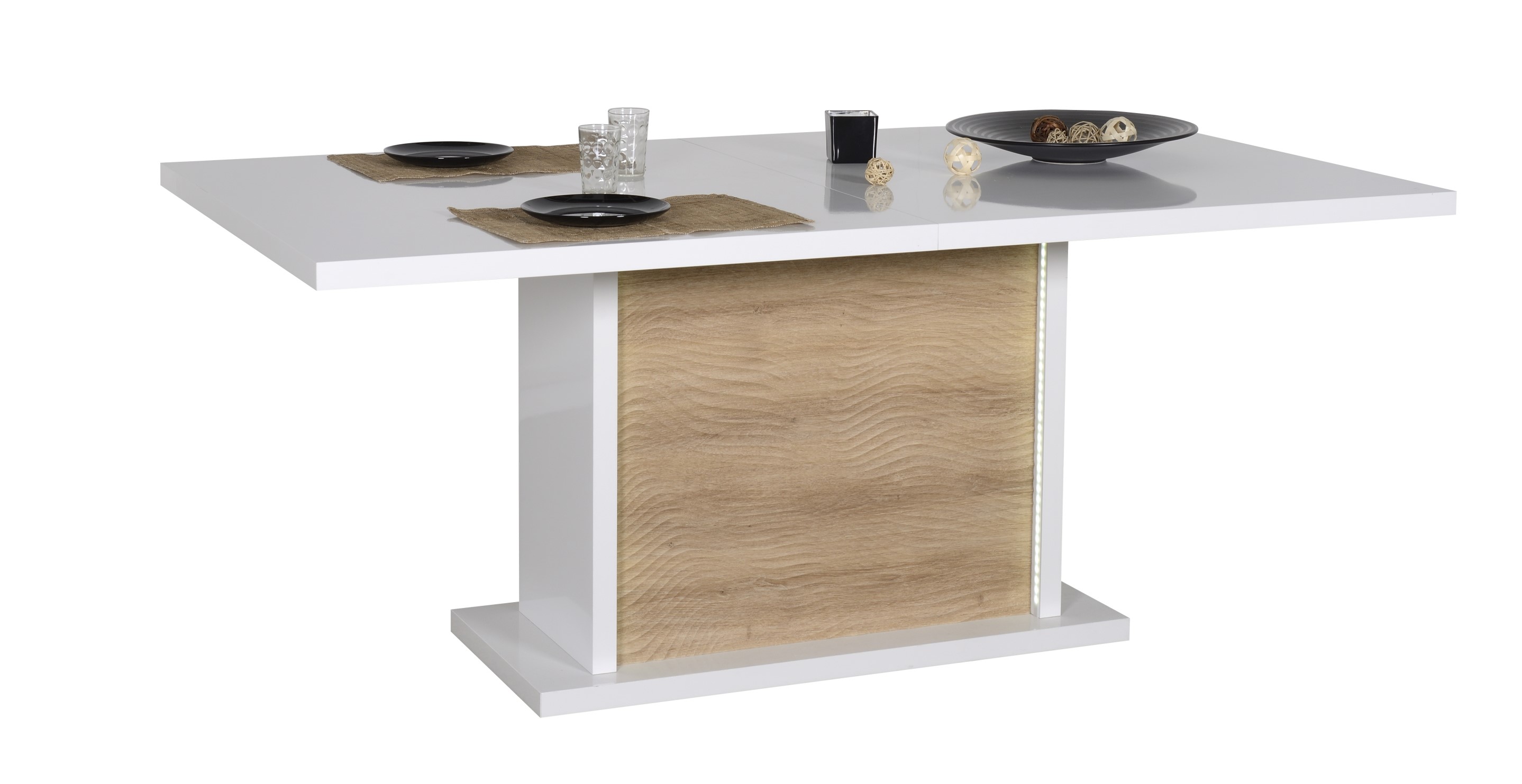 Table à manger extensible Kaia 180/225x100 - blanc brillant/chêne - Image 6