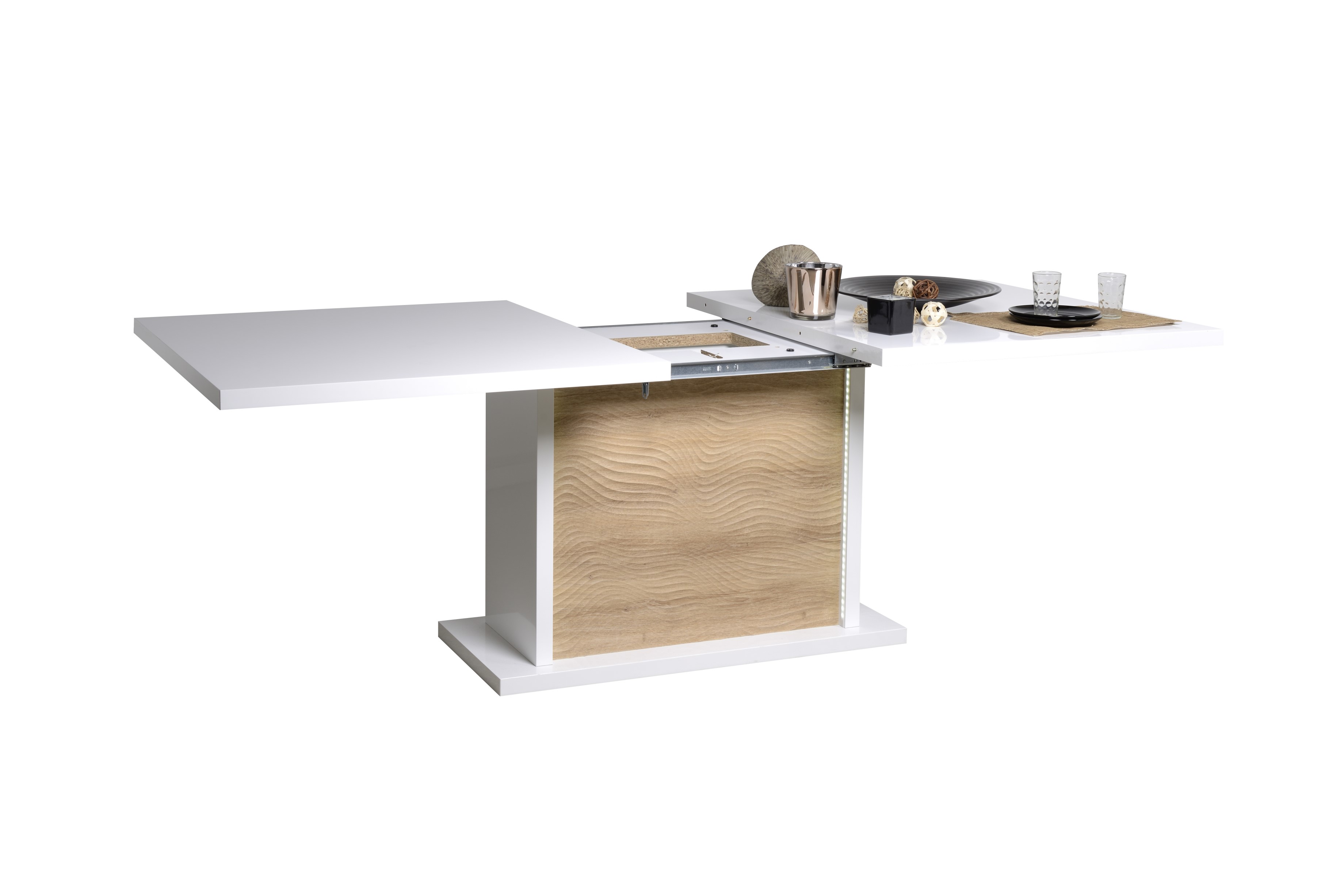 Table à manger extensible Kaia 180/225x100 - blanc brillant/chêne - Image 8