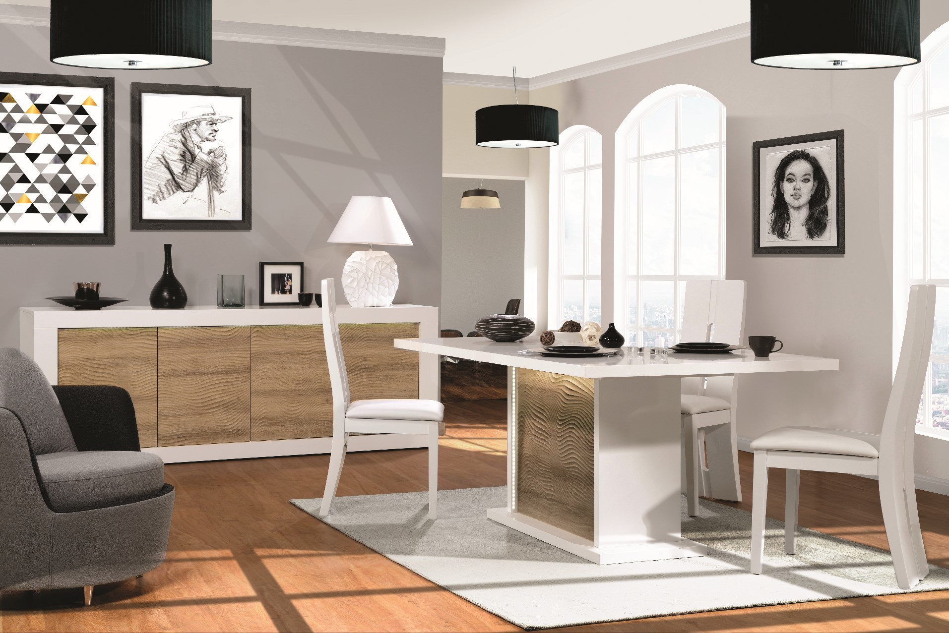 Table à manger extensible Kaia 180/225x100 - blanc brillant/chêne - Image 10