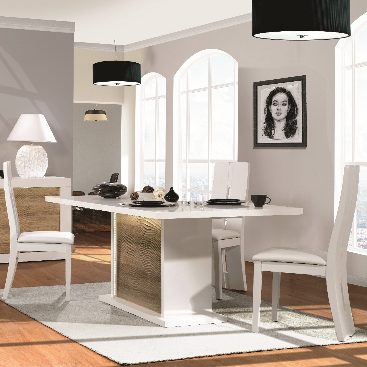 Table à manger extensible Kaia 180/225x100 - blanc brillant/chêne - Image 1