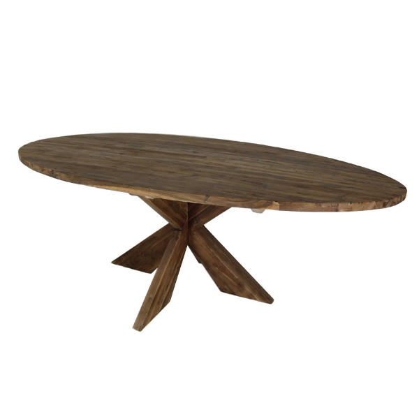 Table à manger Mosy 220x110 ovale au pied croisé - New vintage/teak - Image 1
