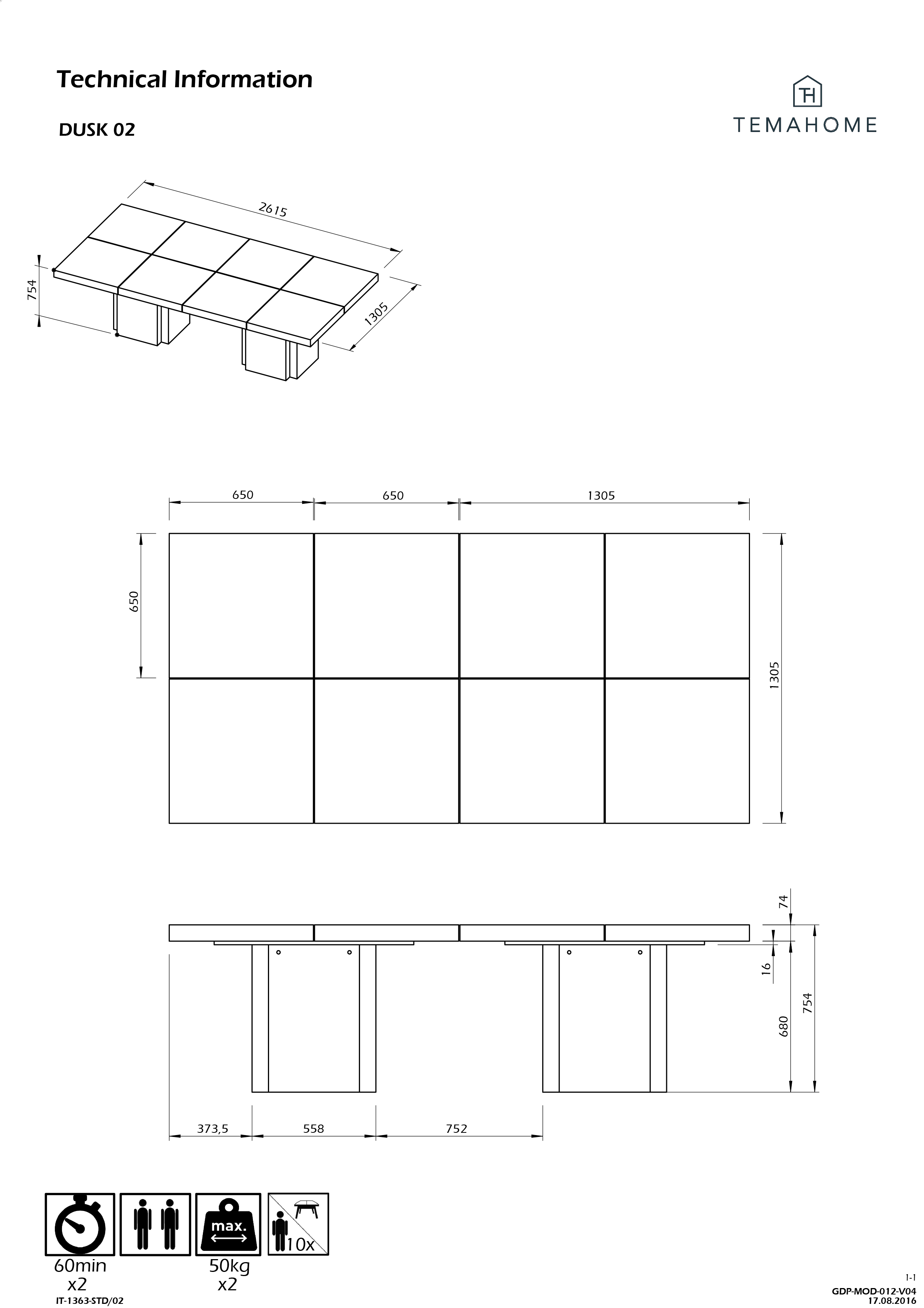 Table à manger Mundus 130 x 260 cm - placage chocolat - Image 2