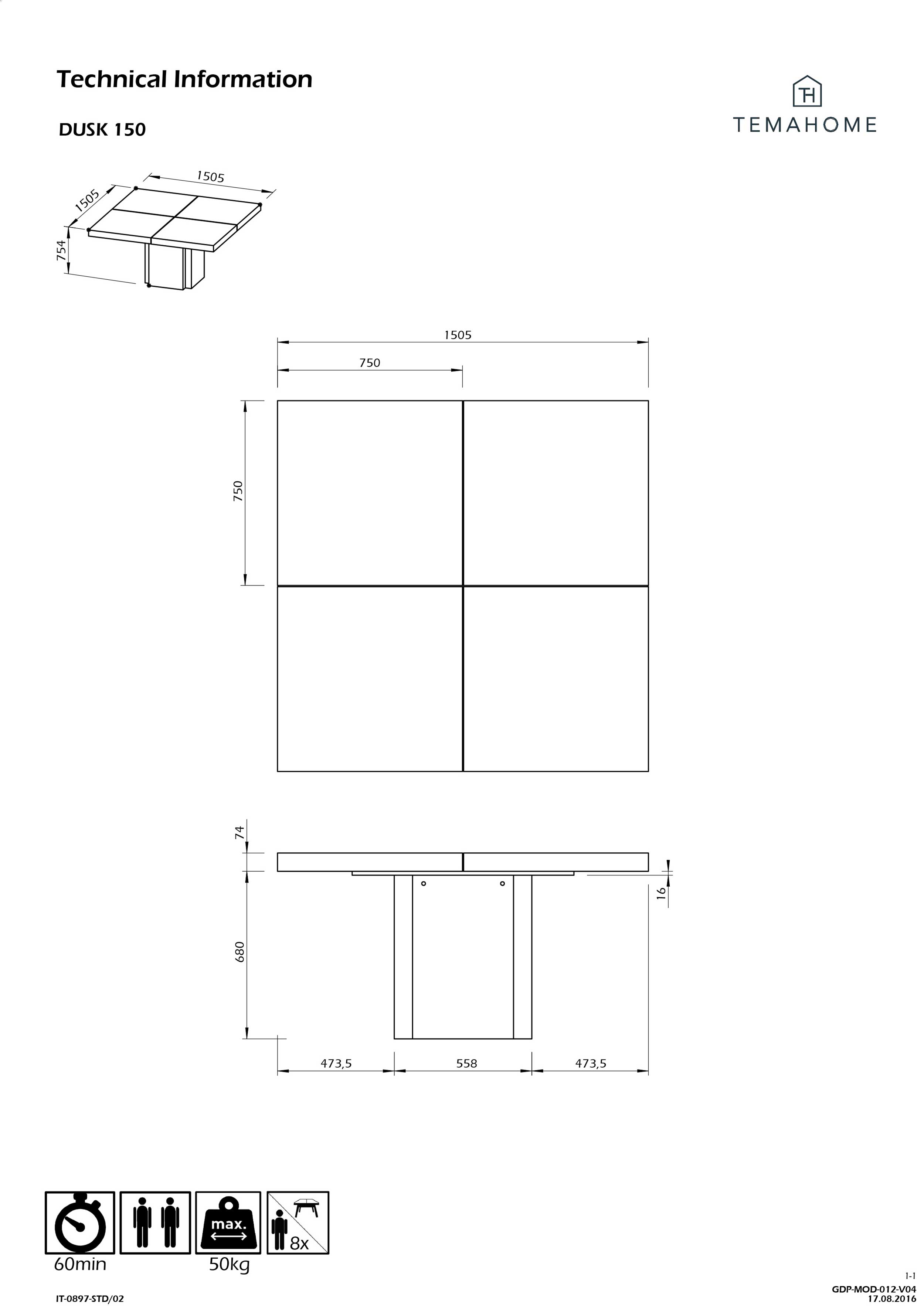 Table à manger Mundus 150 x 150 cm - blanc brillant - Image 3