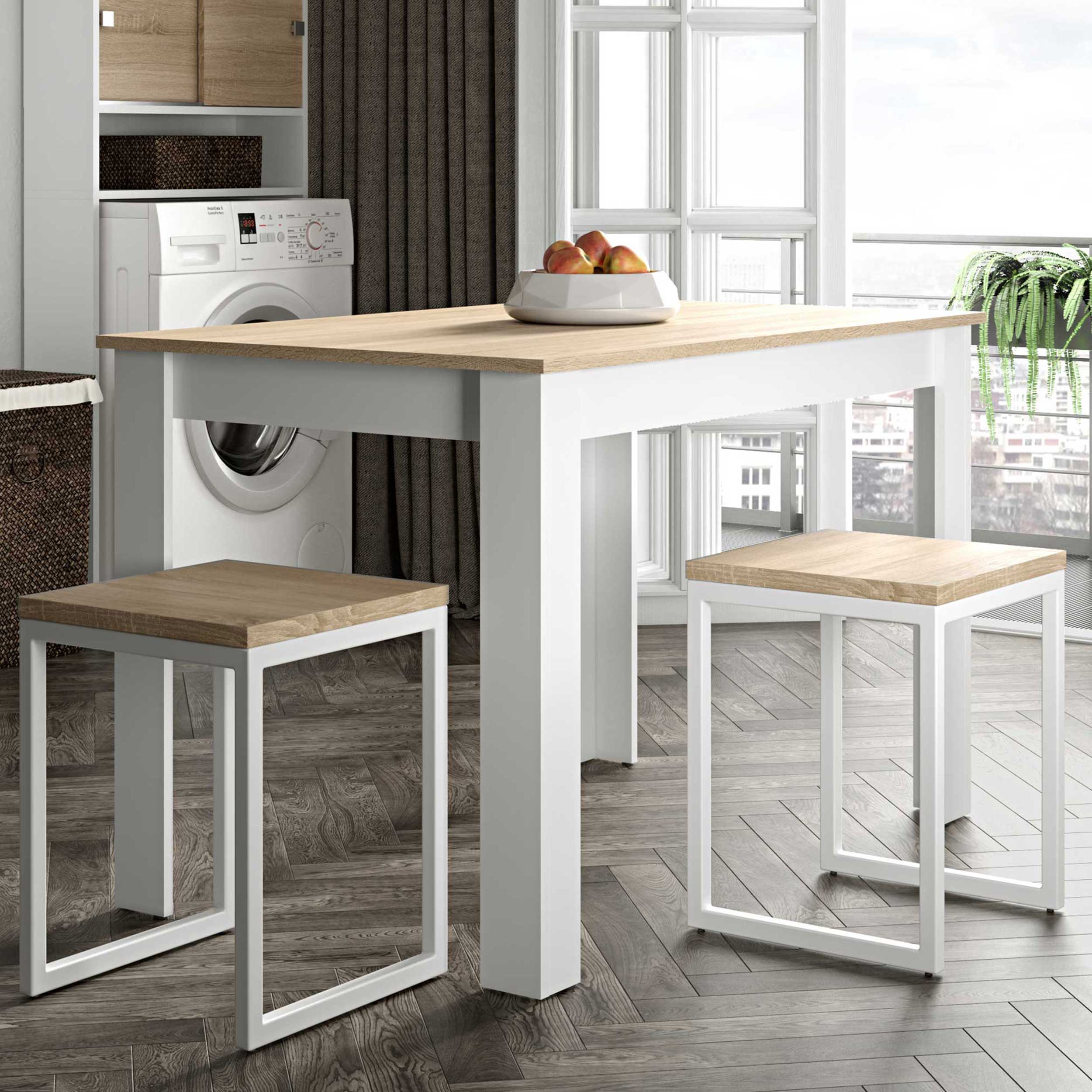 Table à manger Nice 110x70cm - blanc/chêne - Image 1