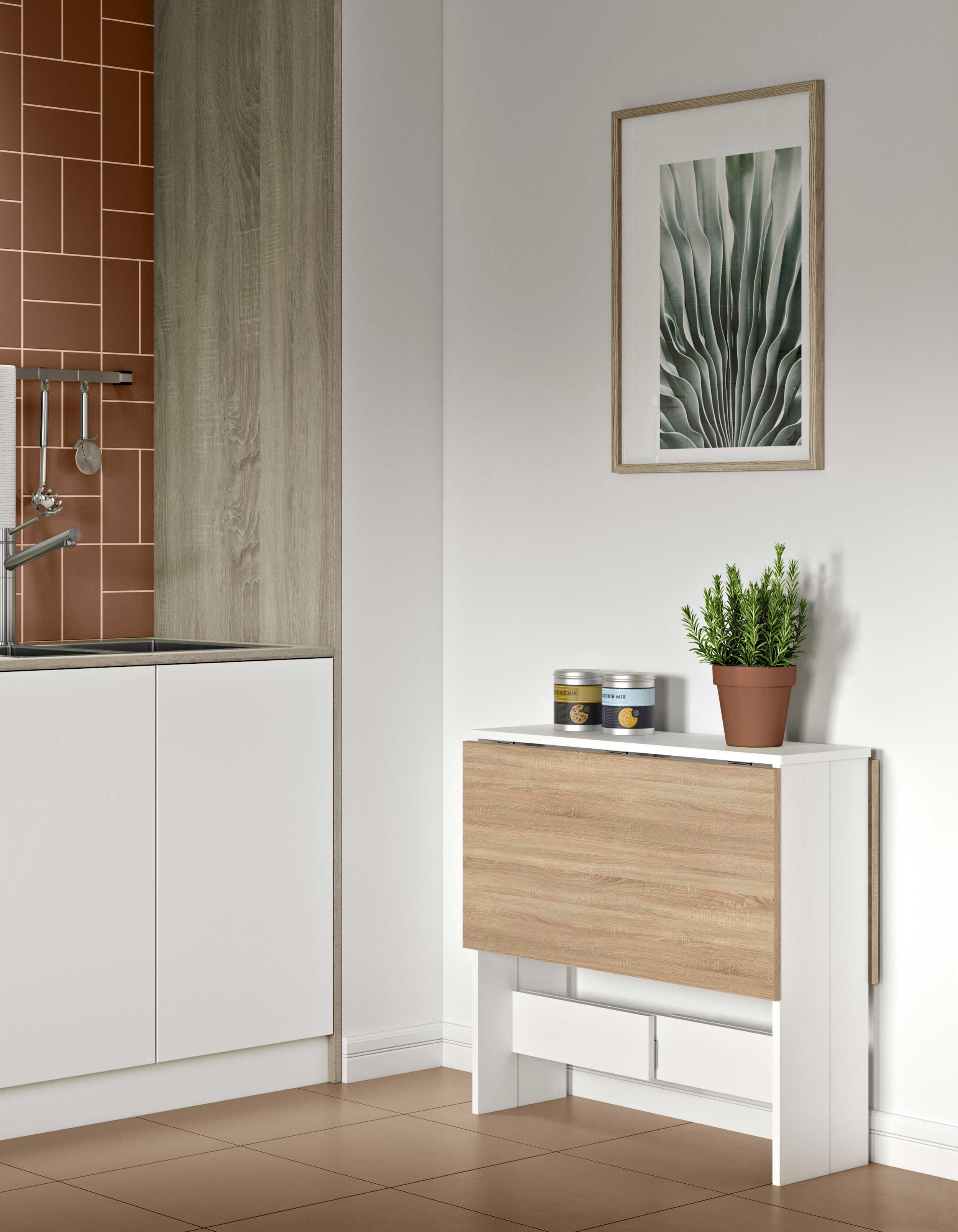 Table à manger pliable Papillon 103 cm - blanc/chêne - Image 11