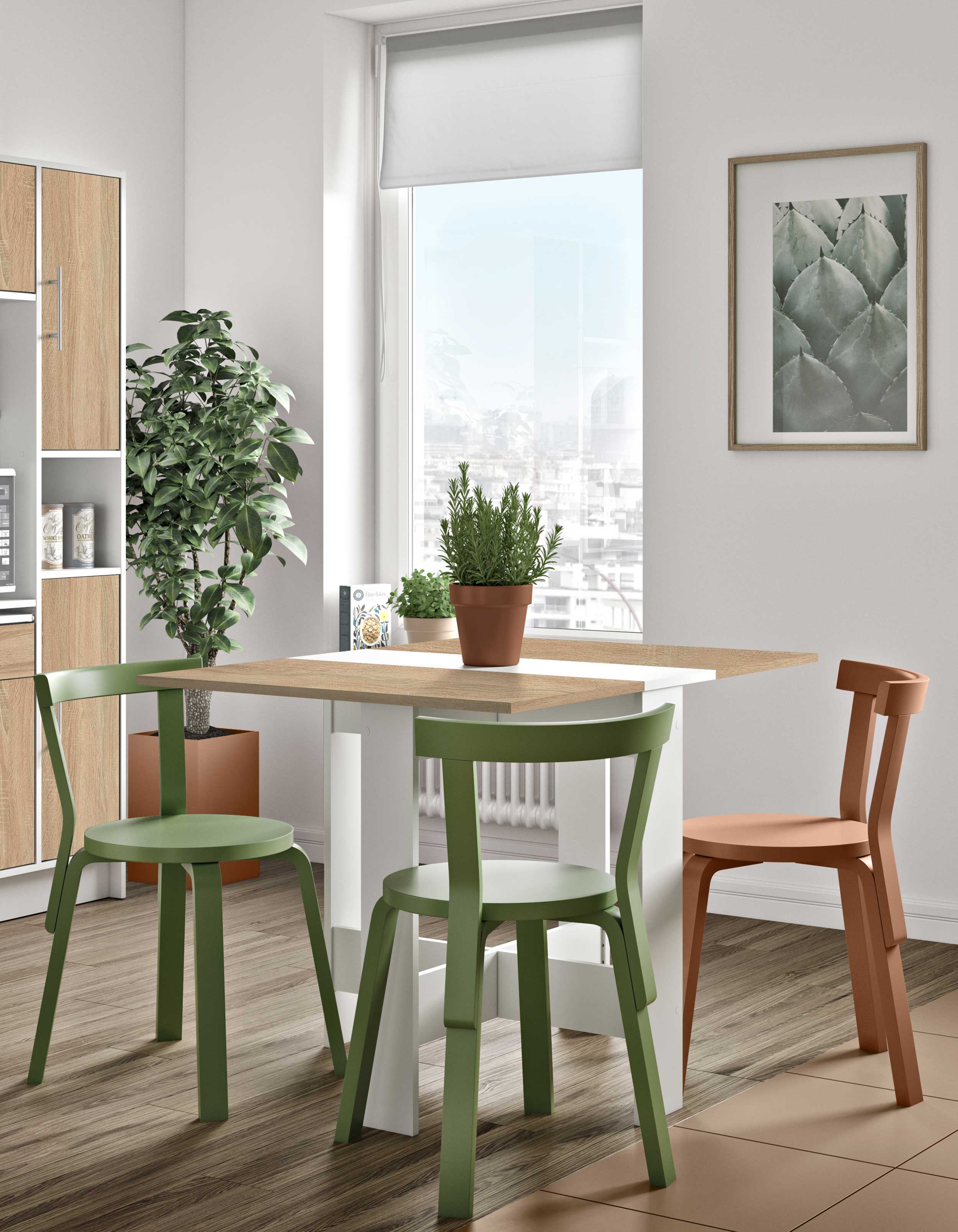 Table à manger pliable Papillon 103 cm - blanc/chêne - Image 7