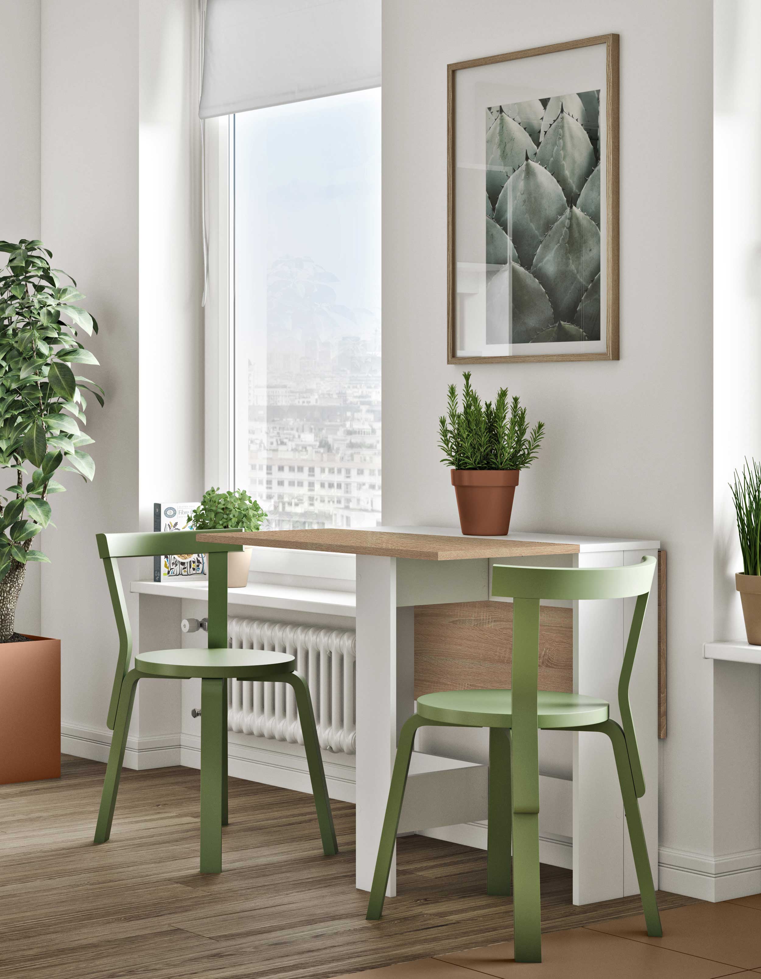 Table à manger pliable Papillon 103 cm - blanc/chêne - Image 10