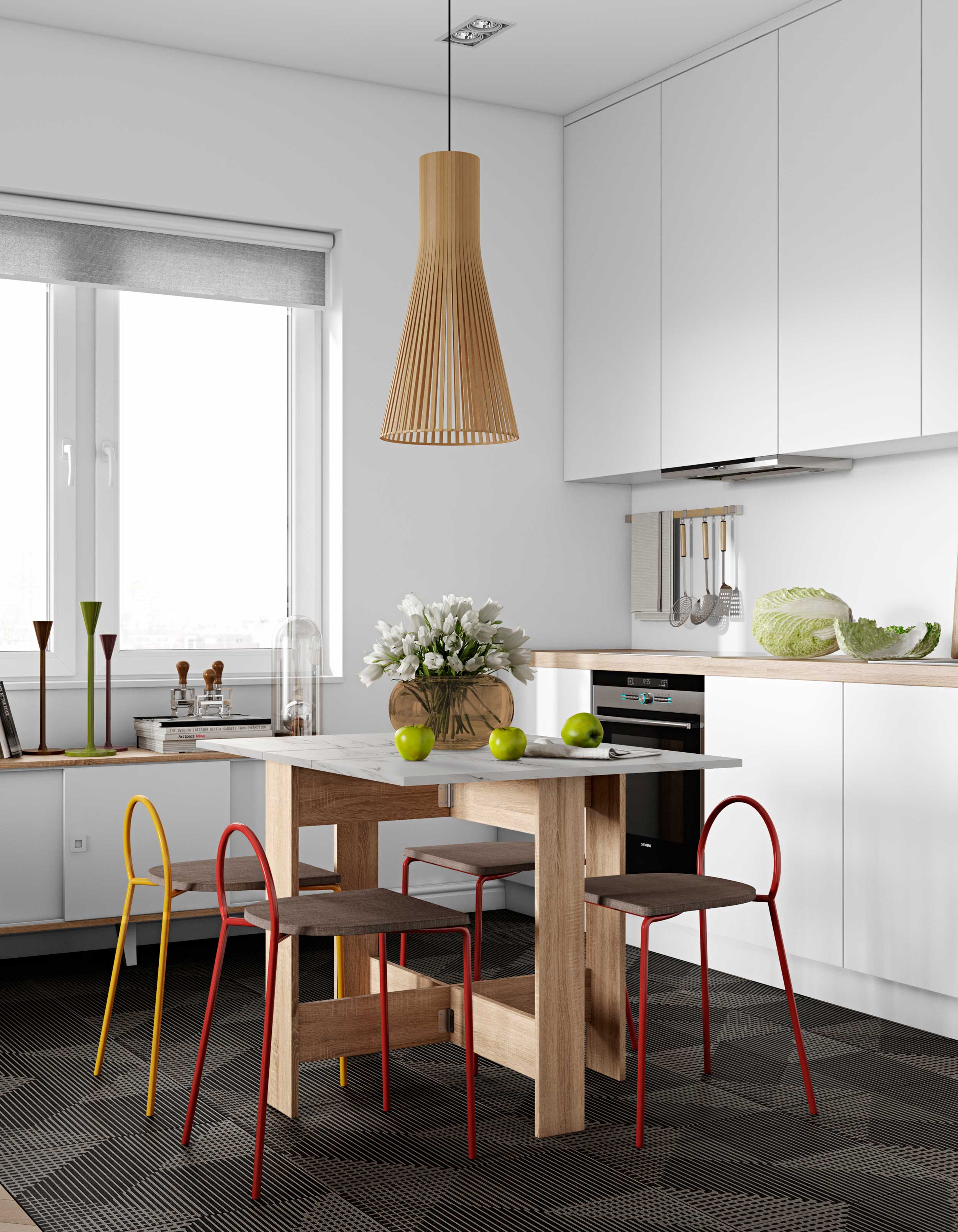 Table à manger pliable Papillon 103 cm - chêne/marbre - Image 9