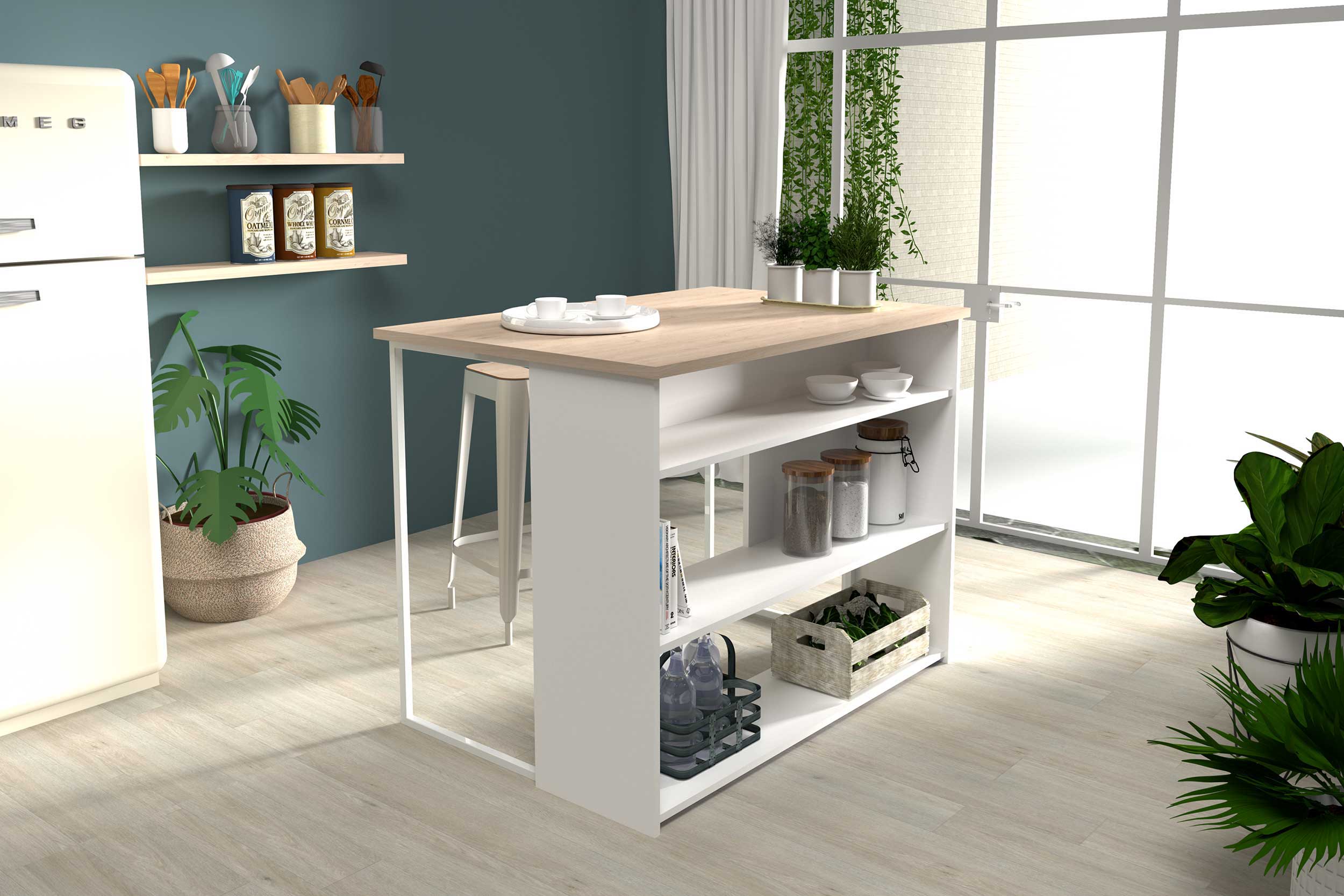 Table bar & ilôt de cuisine Slam 116cm - blanc/chêne - Image 9