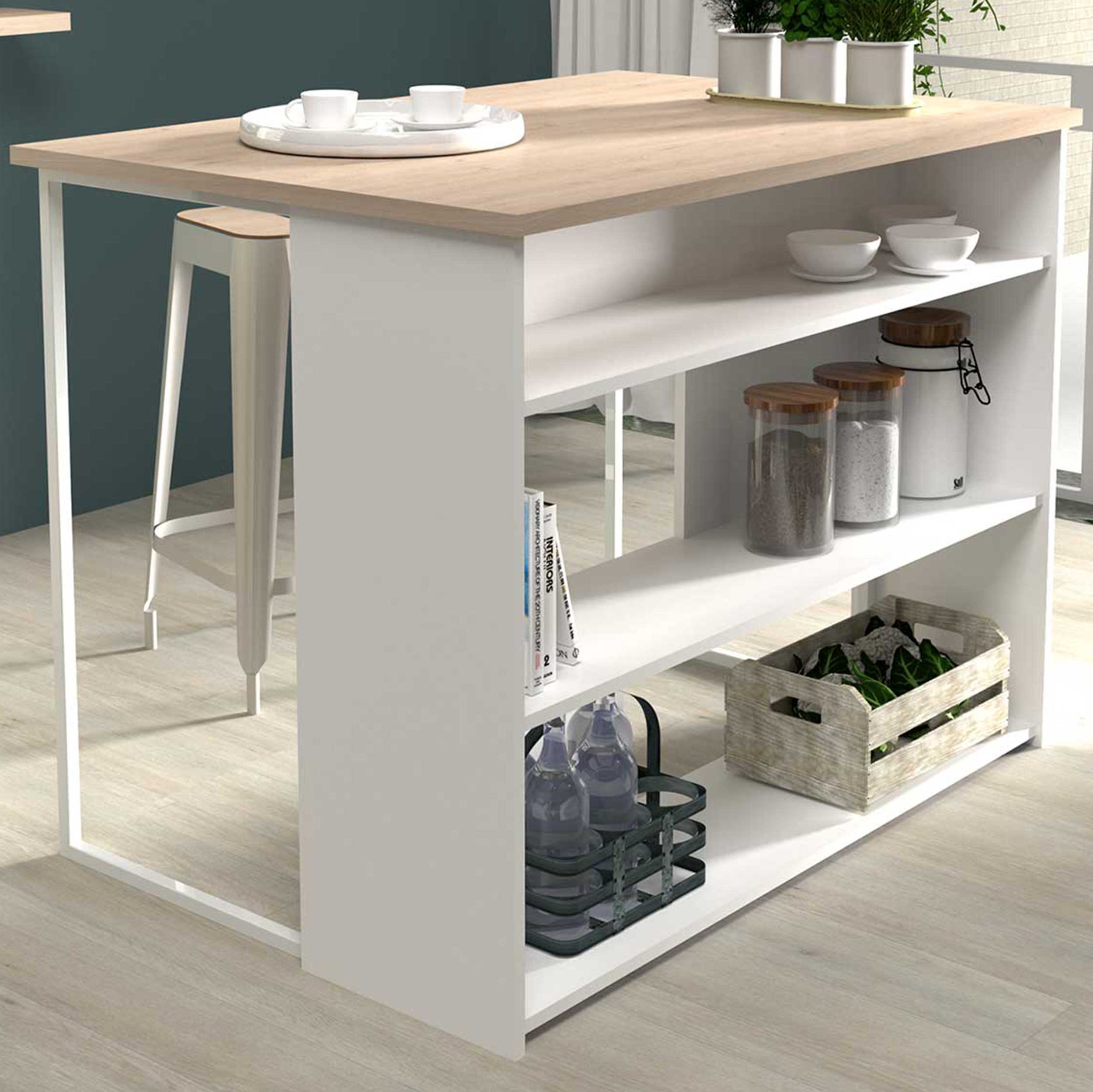 Table bar & ilôt de cuisine Slam 116cm - blanc/chêne - Image 1