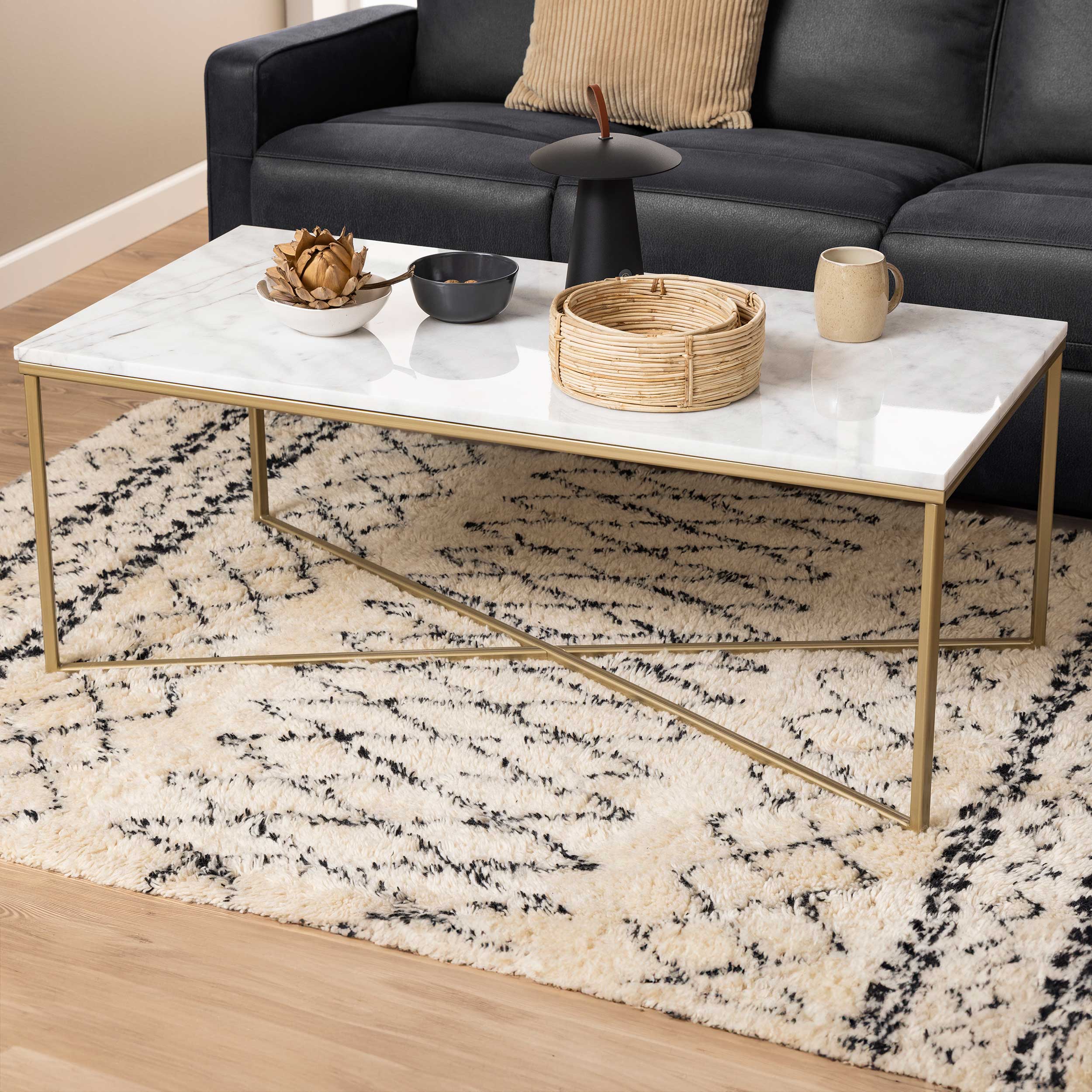 Table basse Alisma 120x60cm - marbre blanc/ doré