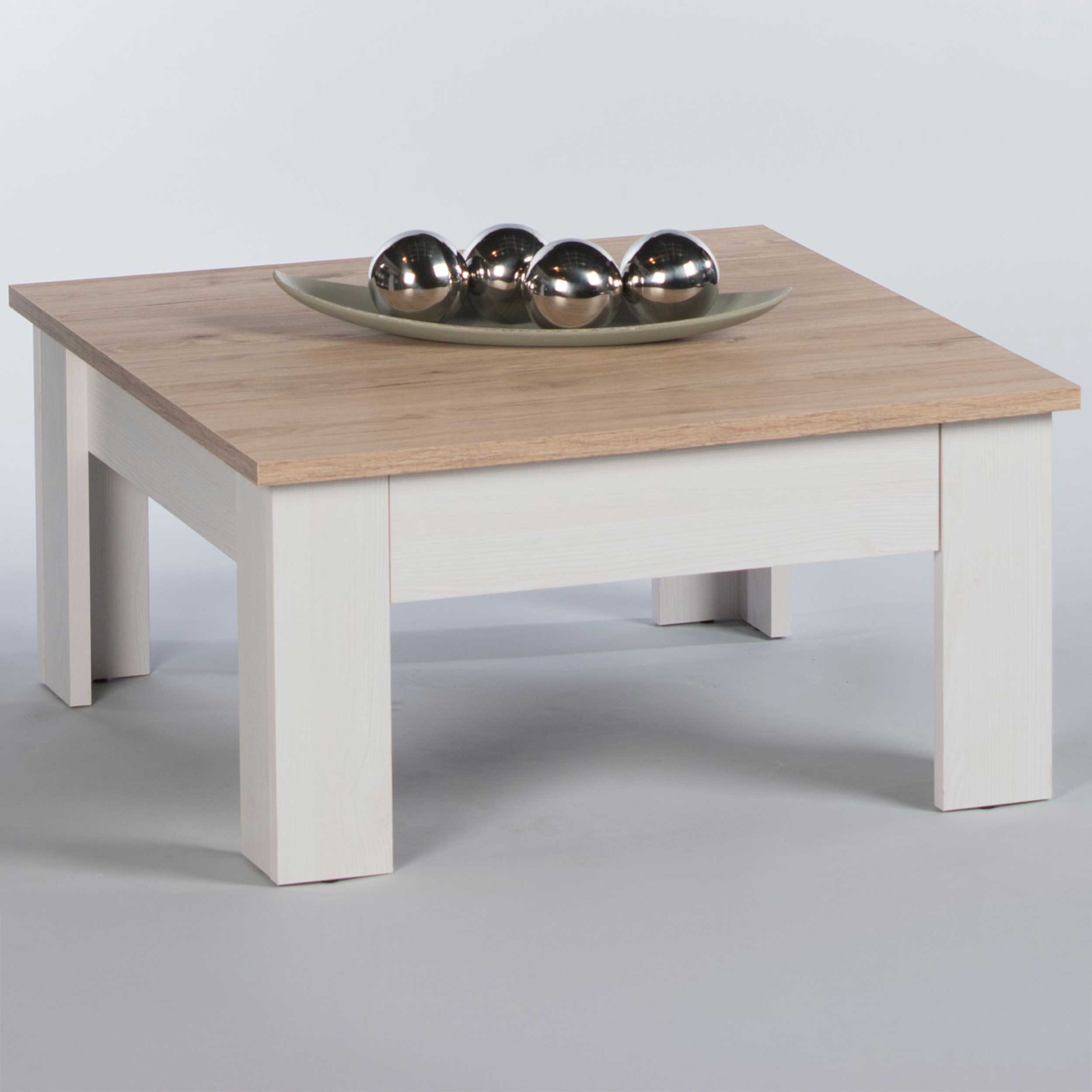 Table basse Armando 78x78cm avec 1 tiroir - chêne/blanc - Image 2
