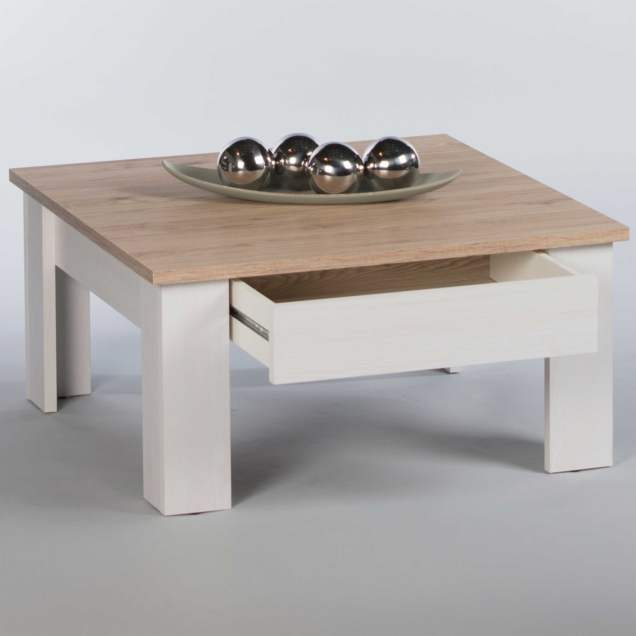 Table basse Armando 78x78cm avec 1 tiroir - chêne/blanc - Image 1
