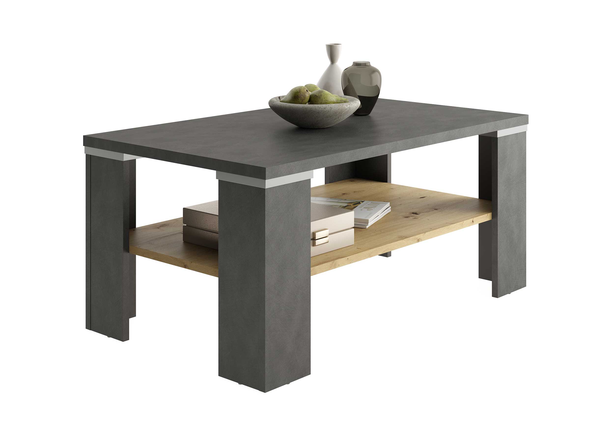 Table basse Bastille 100x60 avec étagère - anthracite/chêne vieilli - Image 2
