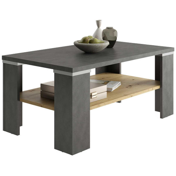 Table basse Bastille 100x60 avec étagère - anthracite/chêne vieilli - Image 1