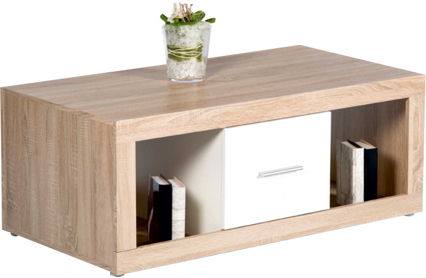 Table basse Brekalo 115cm avec 2 tiroirs - chêne/blanc