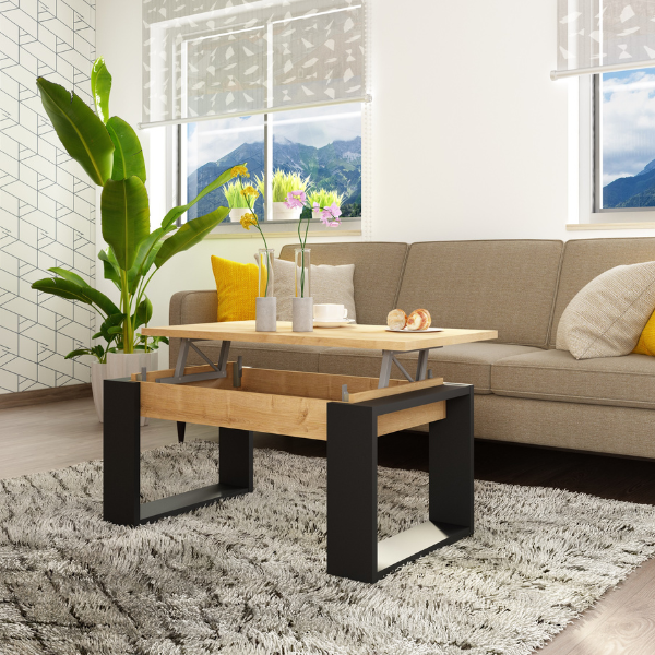 Table basse Cosmit 90x52 cm avec plateau extensible - beige/ noir - Image 4