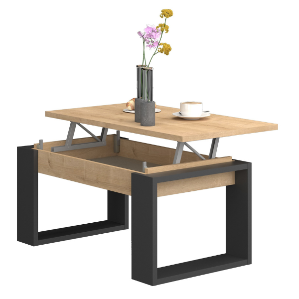 Table basse Cosmit 90x52 cm avec plateau extensible - beige/ noir - Image 5