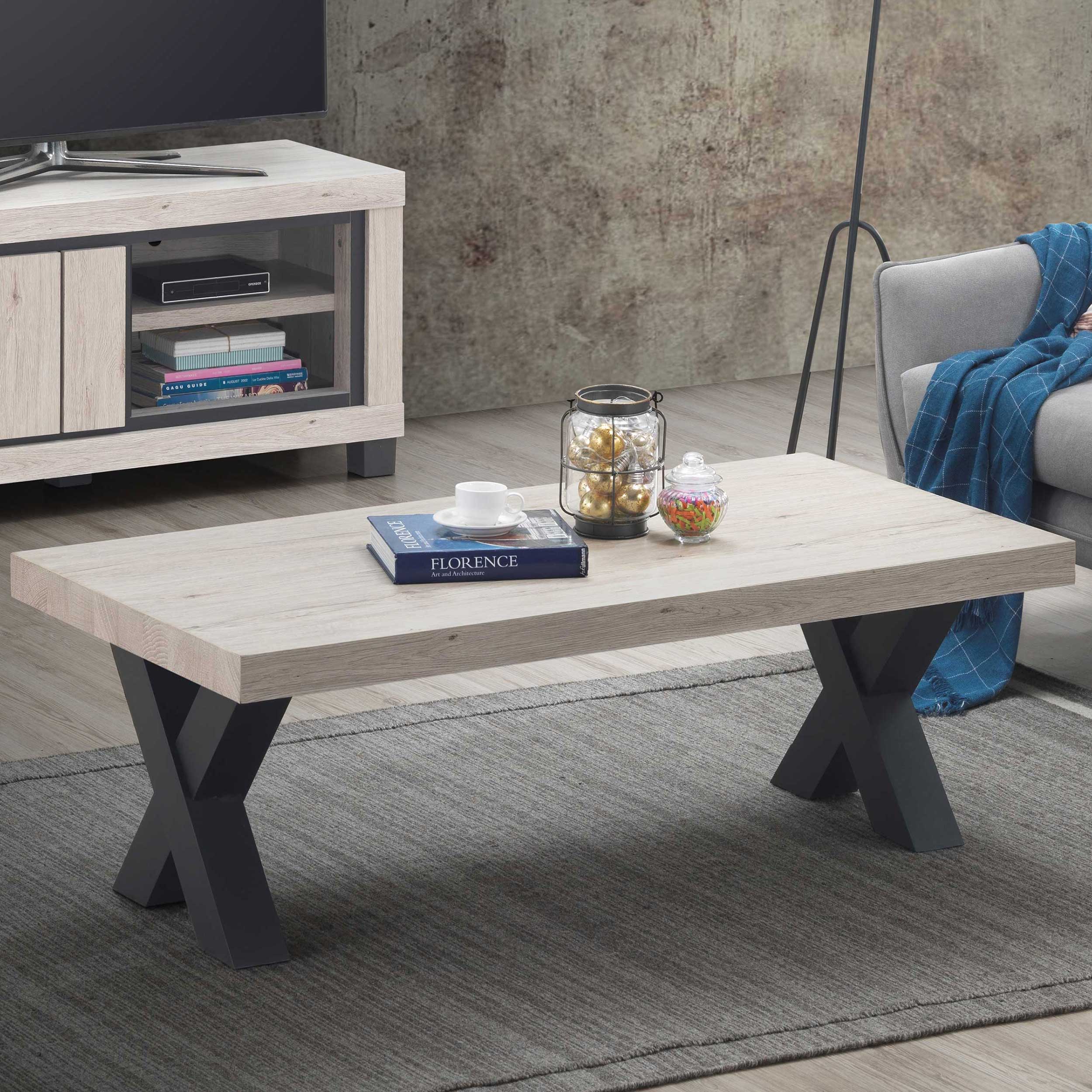 Table basse Elke 130x65 avec pieds croisés - chêne/noir - Image 1