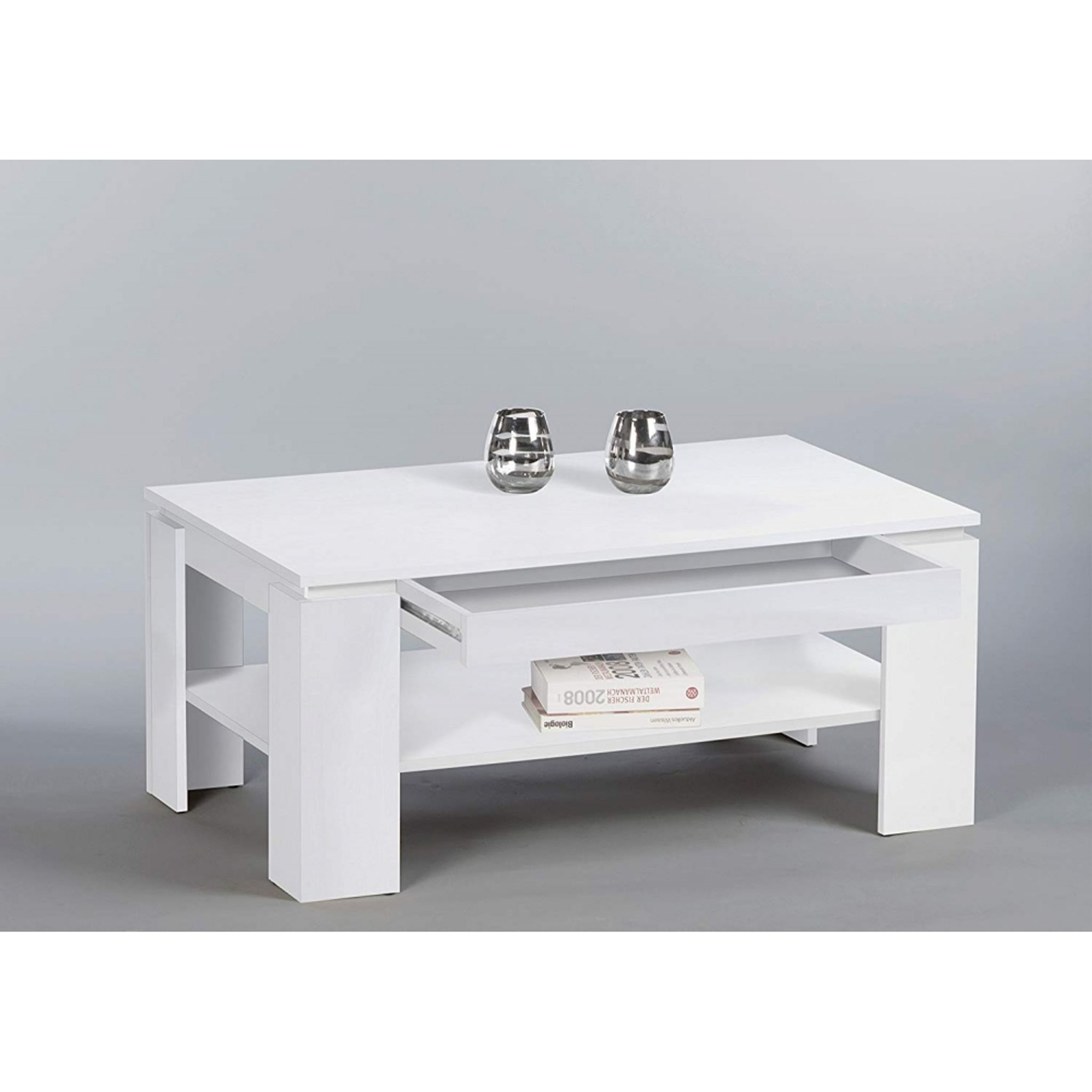 Table basse Ford 100 cm avec 1 tiroir - blanc - Image 3