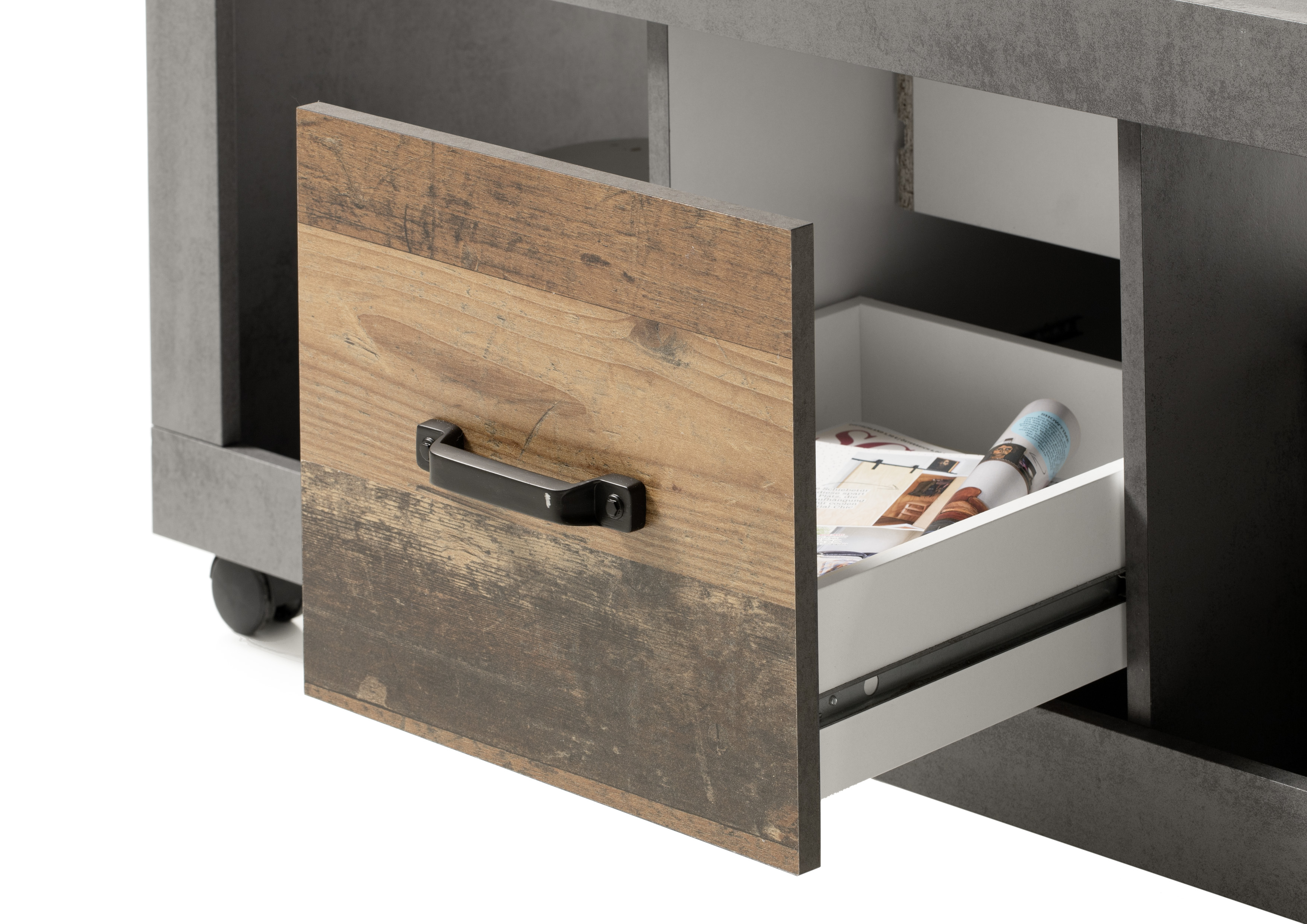 Table basse Indus avec 2 tiroirs - béton - Image 3