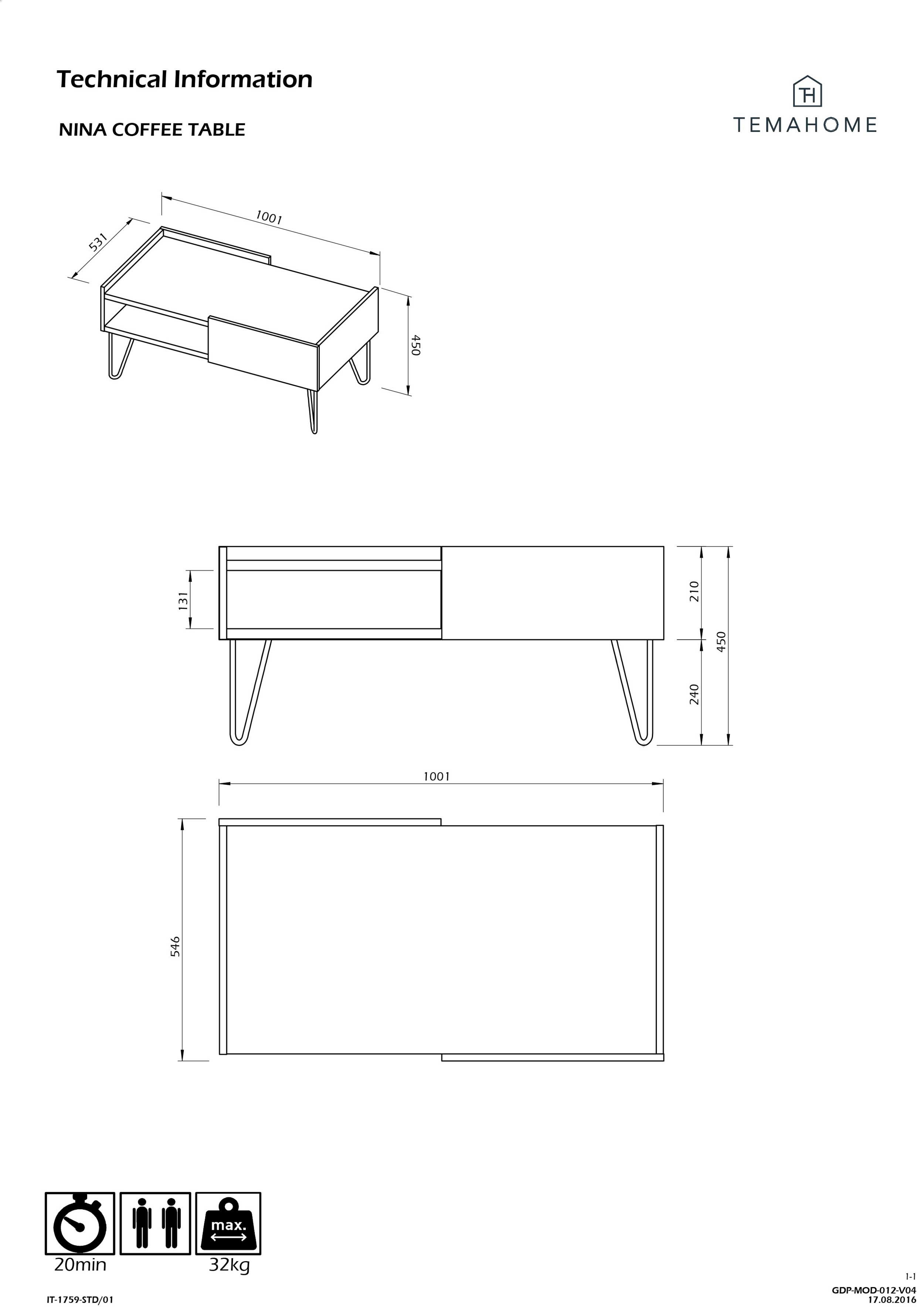 Table basse Nina 110cm - chêne/blanc - Image 3