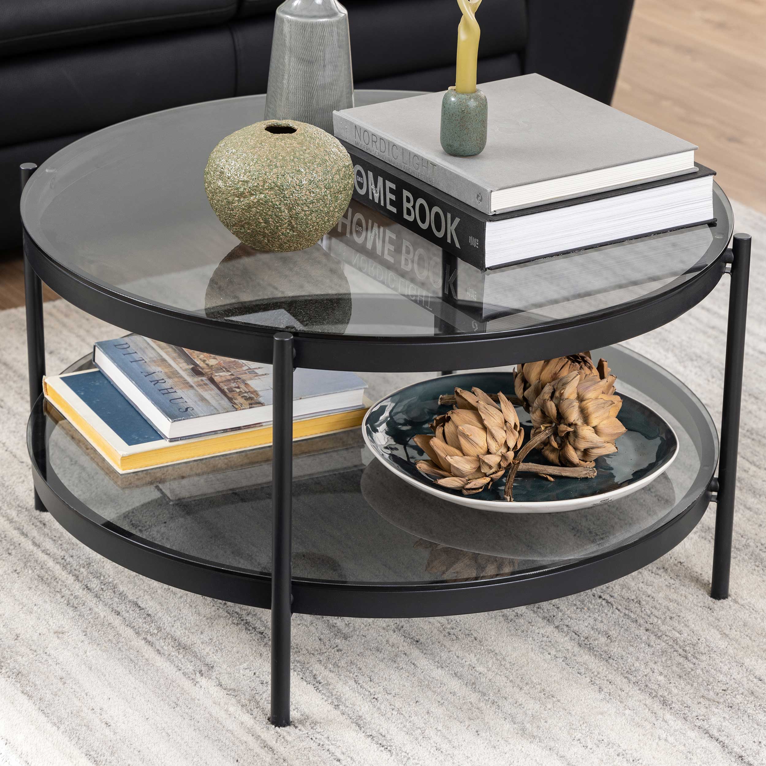 Table basse Paul avec plateau en verre ø75 - noir