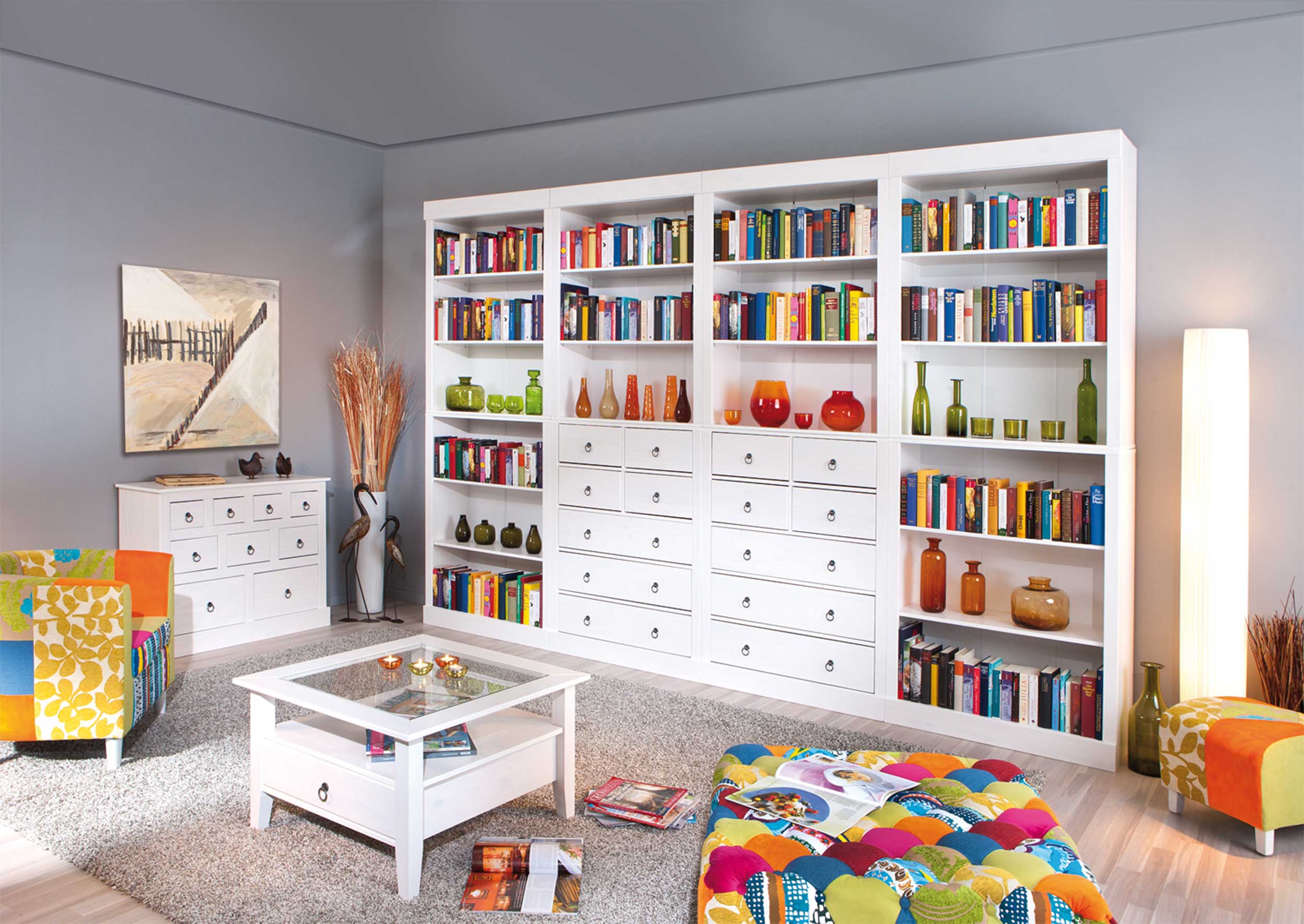 Table basse Provence 75x75 avec 1 tiroir pin massif - blanc - Image 3