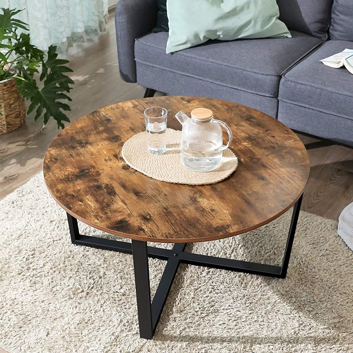 Table basse Roger Ø88 - brun rustique/noir