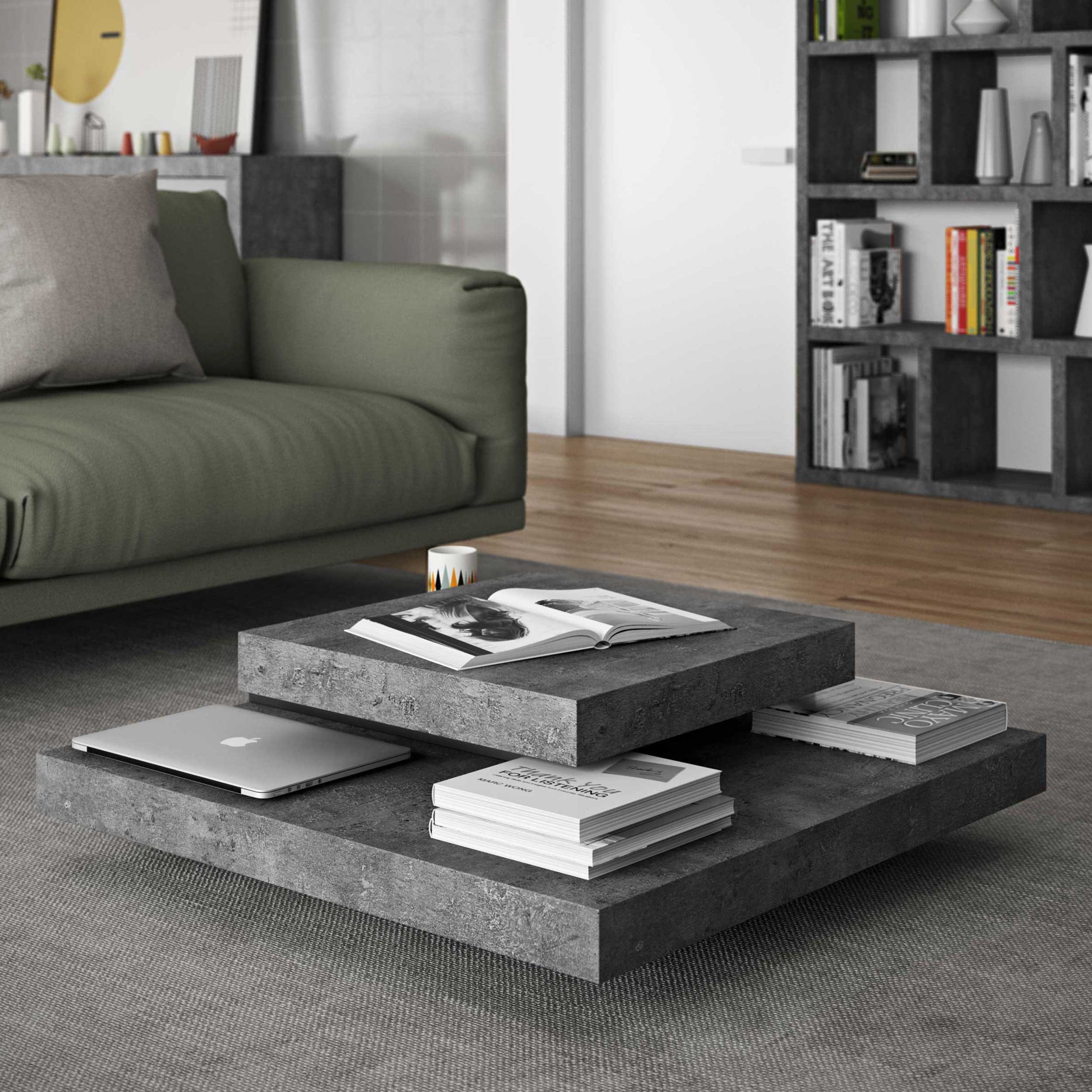 Table basse Slato 90x90 à 3 niveaux - béton/blanc - Image 1