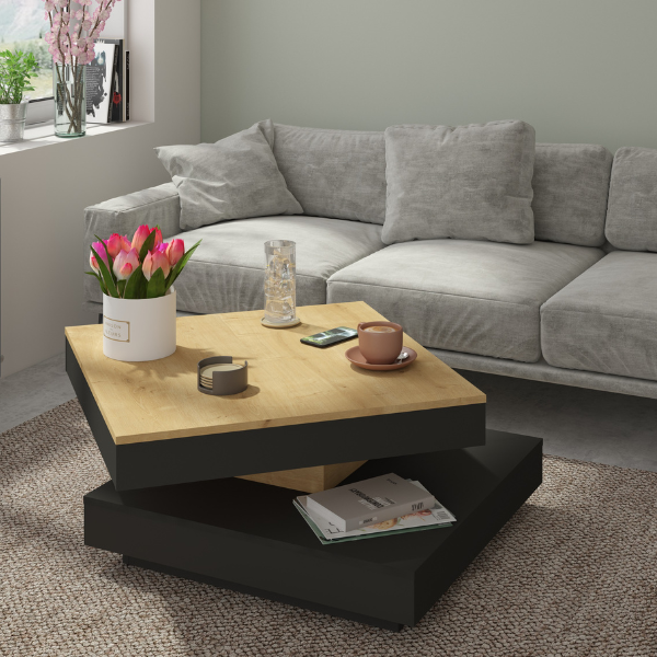Table basse Soho 78x78 cm avec plateau extensible - beige/gris - Image 4