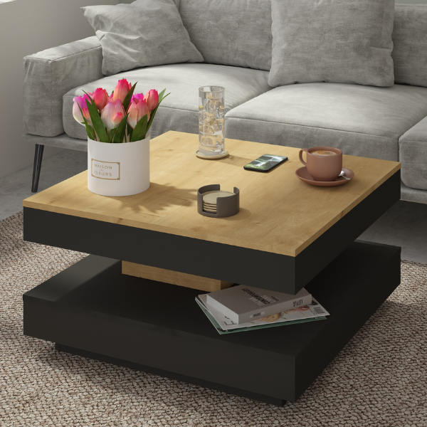 Table basse Soho 78x78 cm avec plateau extensible - beige/gris - Image 1