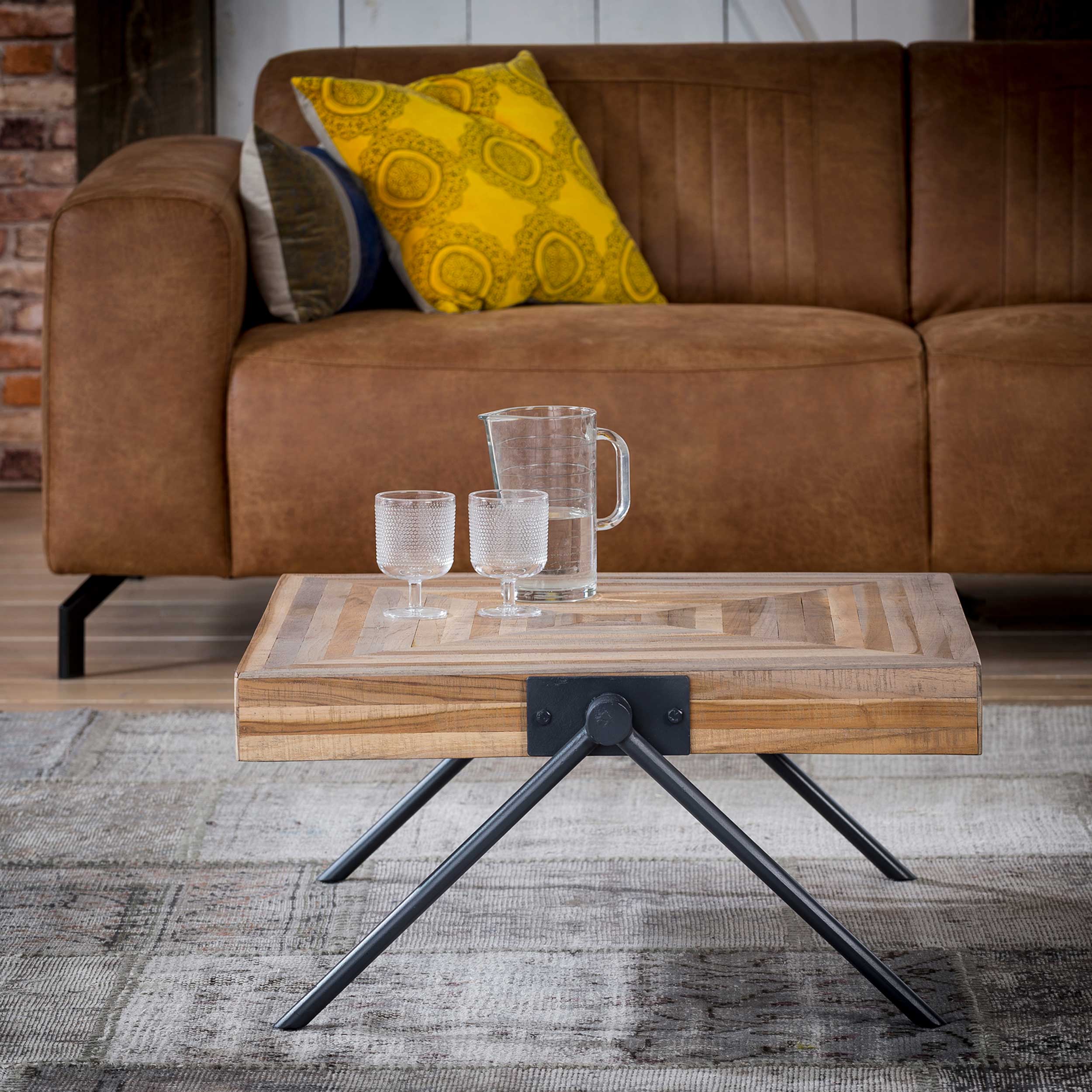 Table basse Teca balance carré 70x70 industriel-teck - Image 5