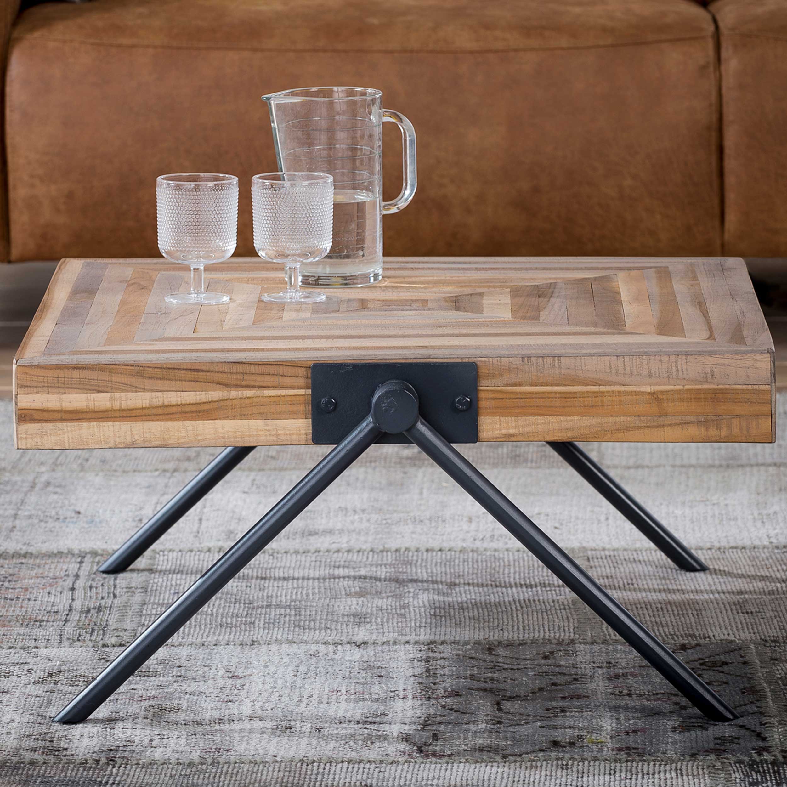 Table basse Teca balance carré 70x70 industriel-teck