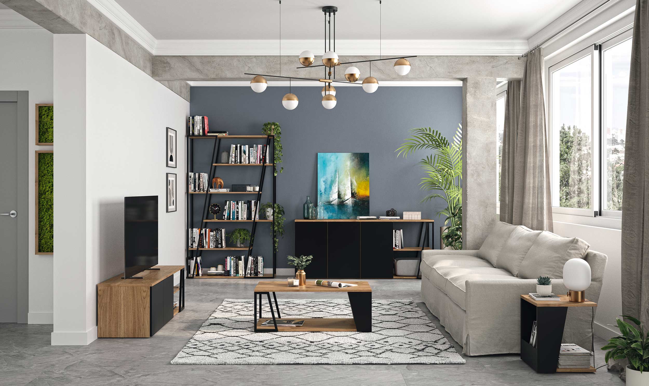 Table d'appoint Albi 40x40cm - noyer/noir - Image 2