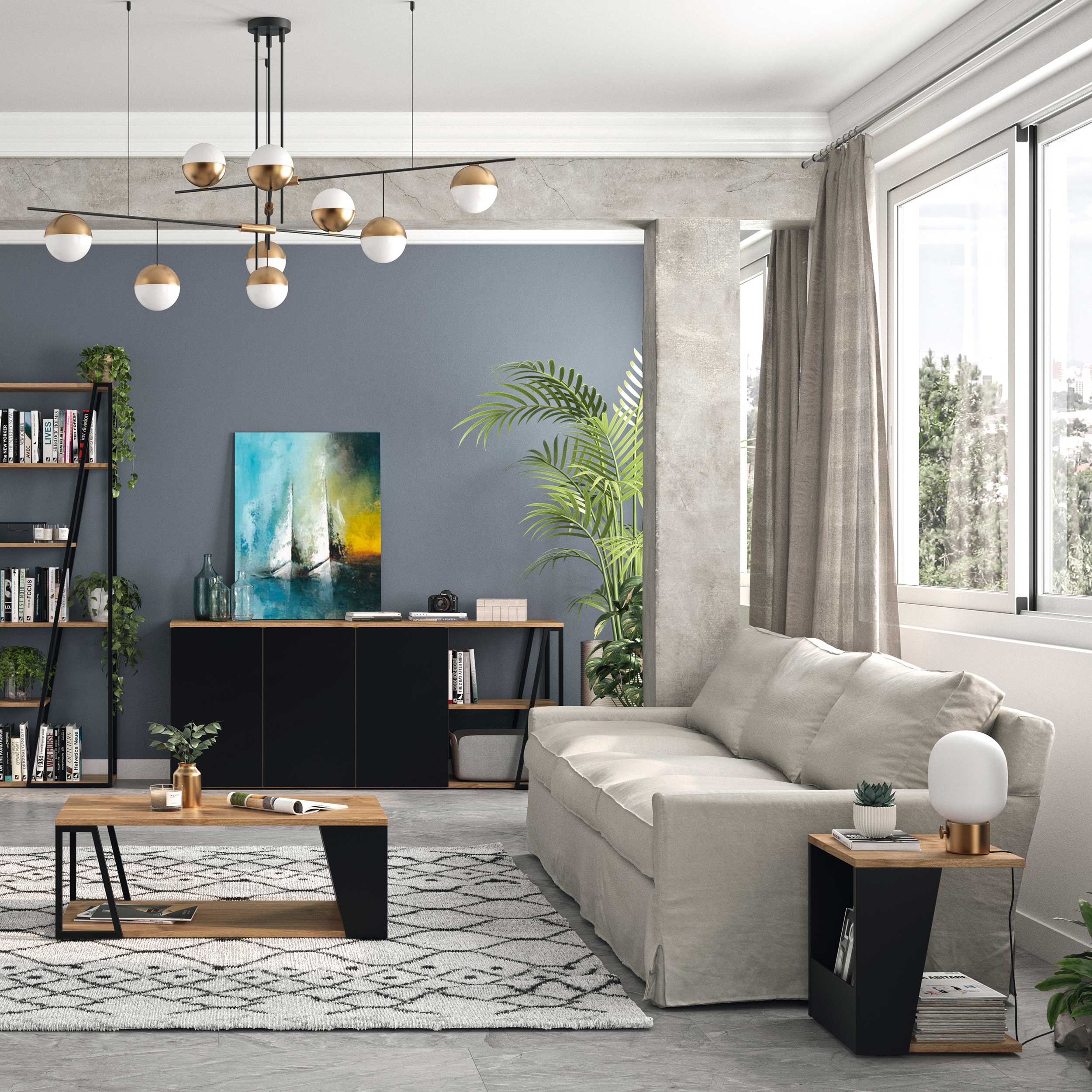 Table d'appoint Albi 40x40cm - noyer/noir - Image 3