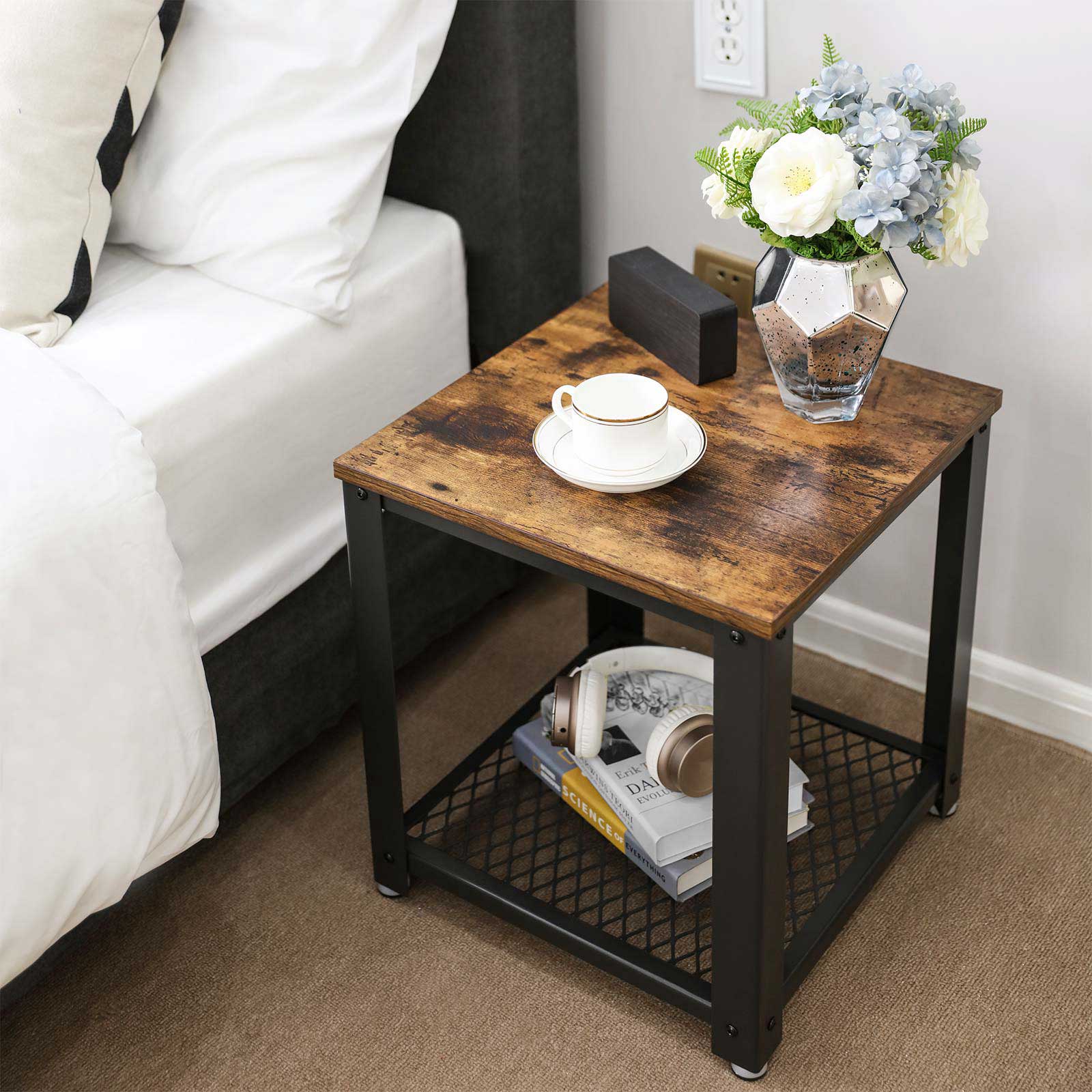 Table d'appoint Bill 45x45 1 tablette - brun rustique/noir - Image 5