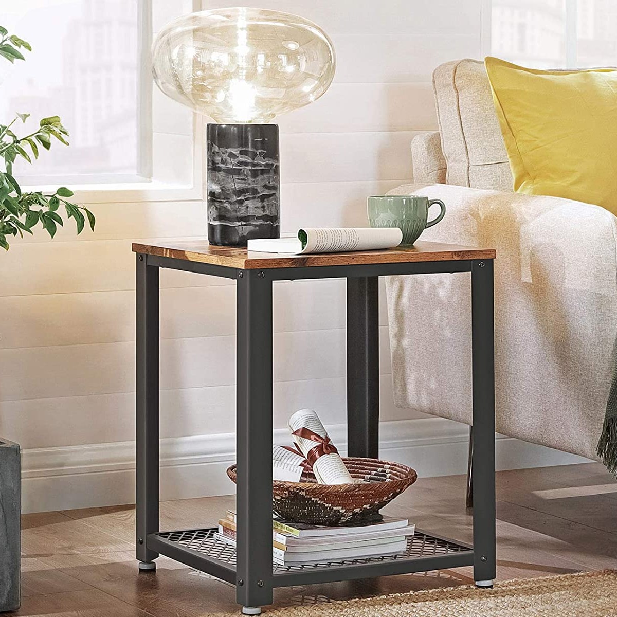 Table d'appoint Bill 45x45 1 tablette - brun rustique/noir - Image 8