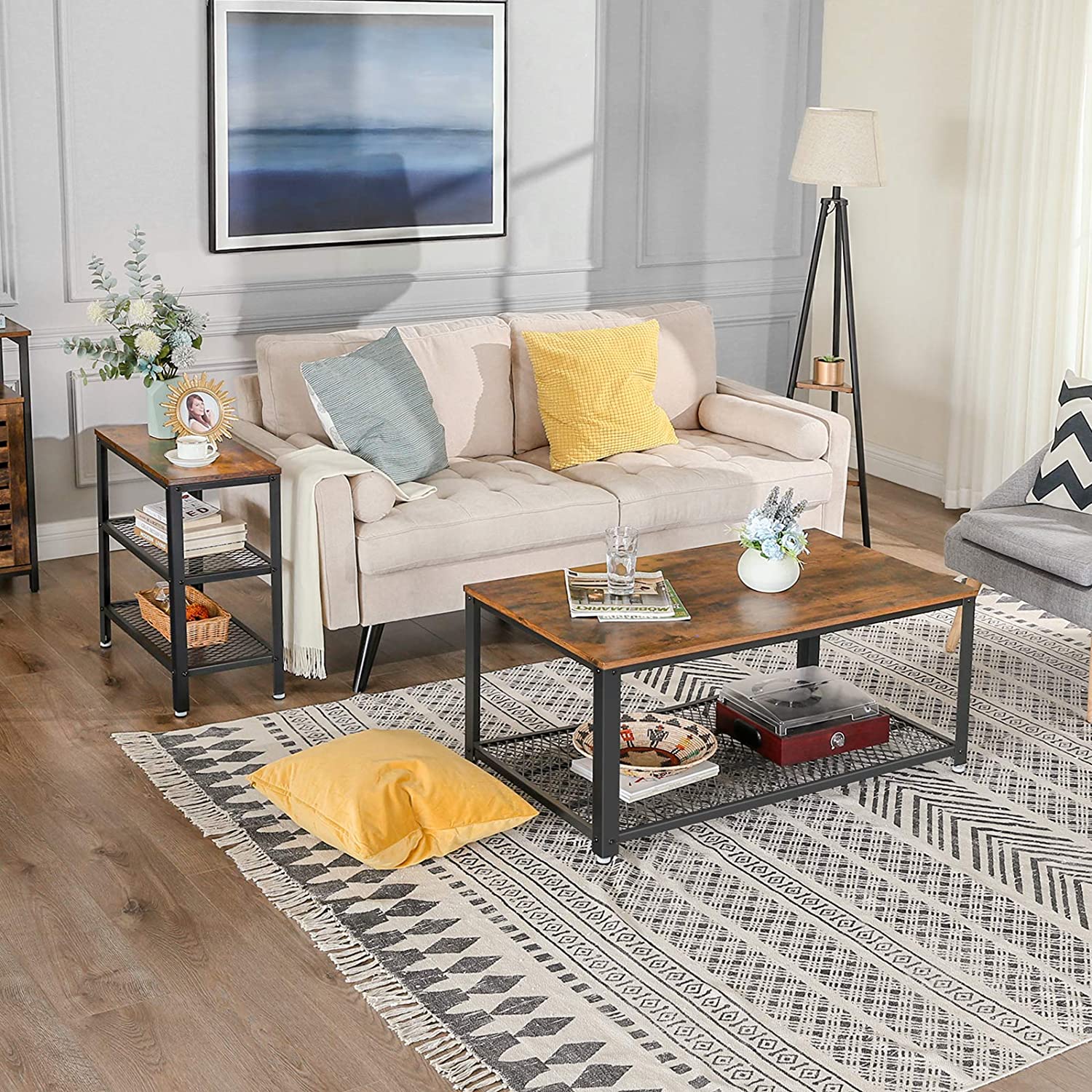 Table d'appoint Bill 60x30 2 tablettes - brun rustique/noir - Image 6