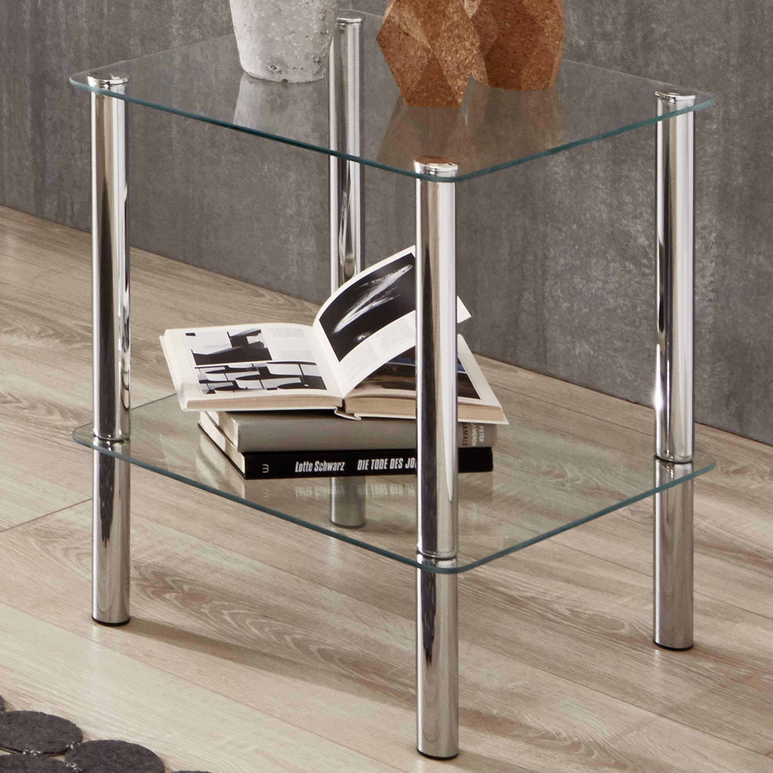 Table d'appoint Heiko 39x39cm - verre/chrome - Image 1
