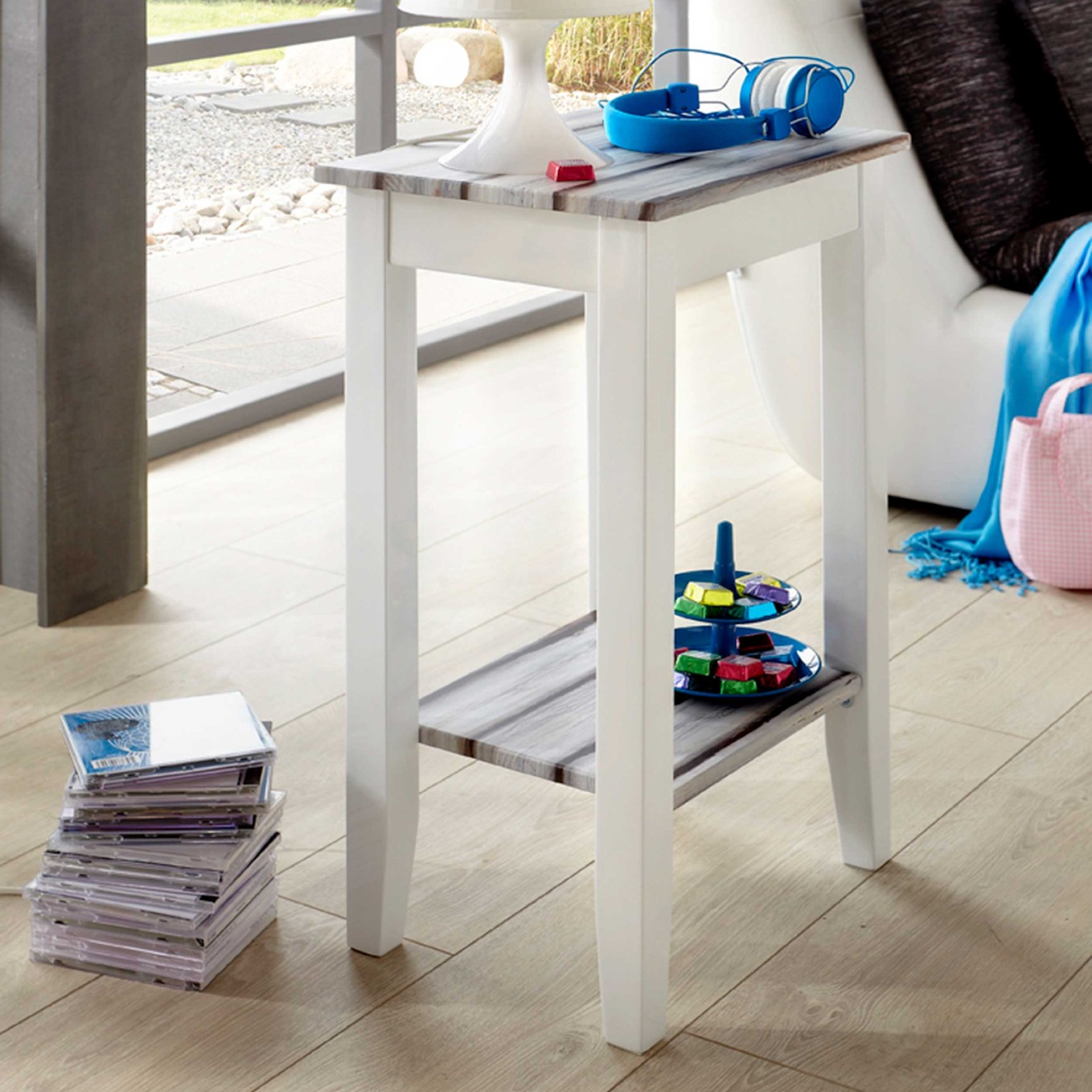 Table d'appoint Marik 40x30cm - blanc brillant/gris - Image 1