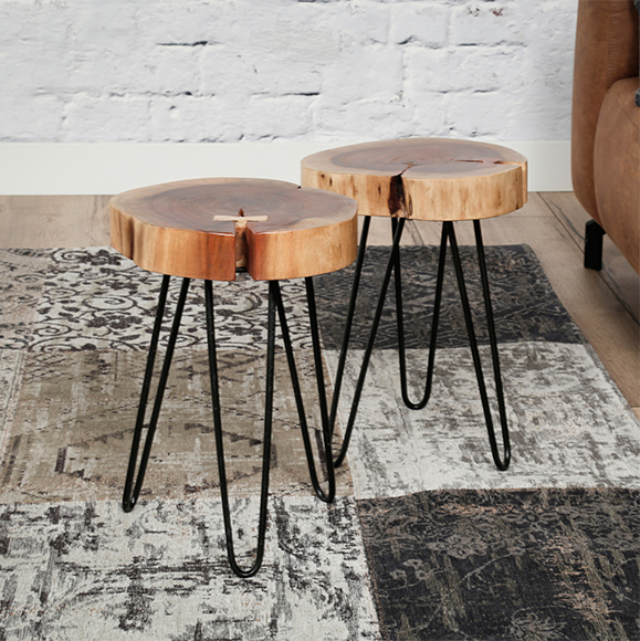 Table d'appoint Samantha - acacia et pieds en acier noir - Image 1