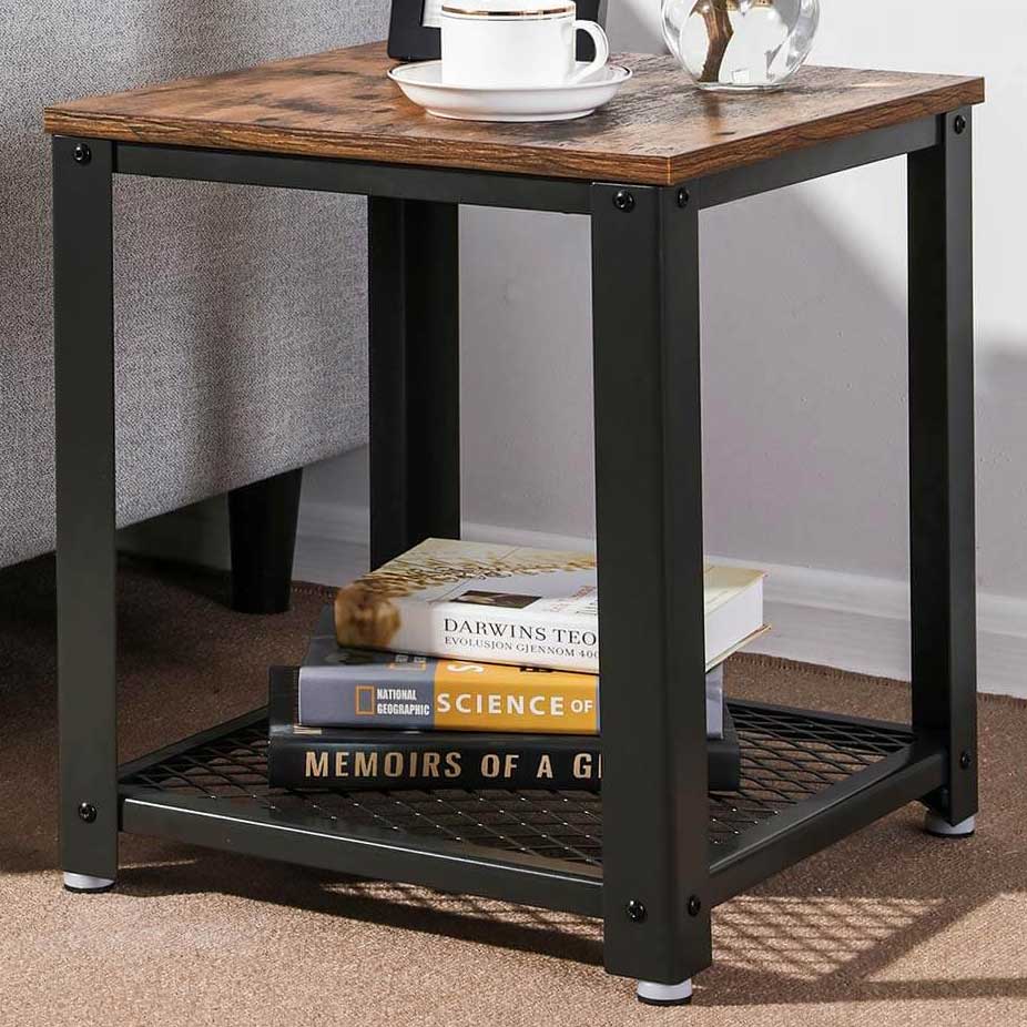 Table d'appoint Bill 45x45 1 tablette - brun rustique/noir