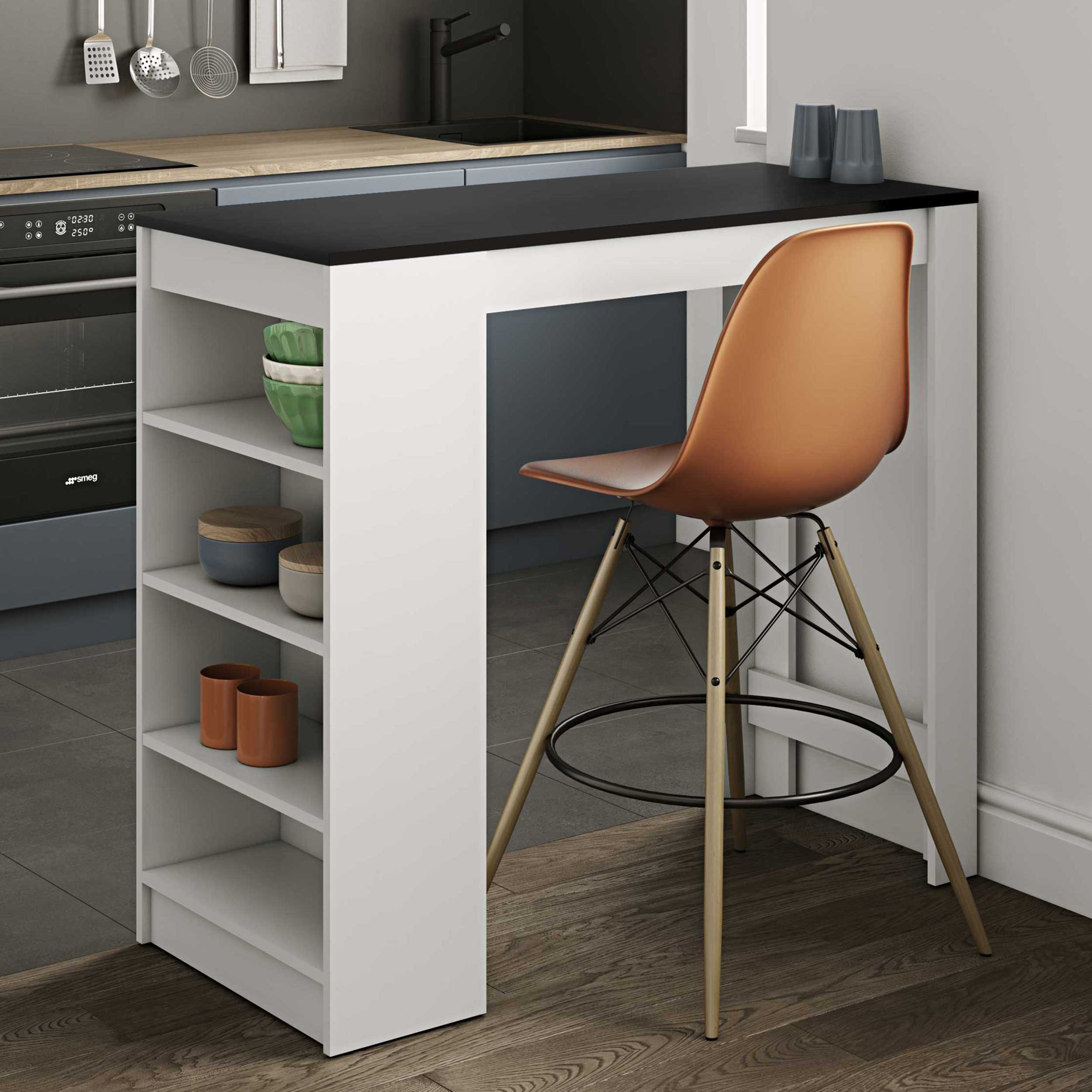 Table de bar Aravis 115x50 avec rangement - blanc/noir - Image 1