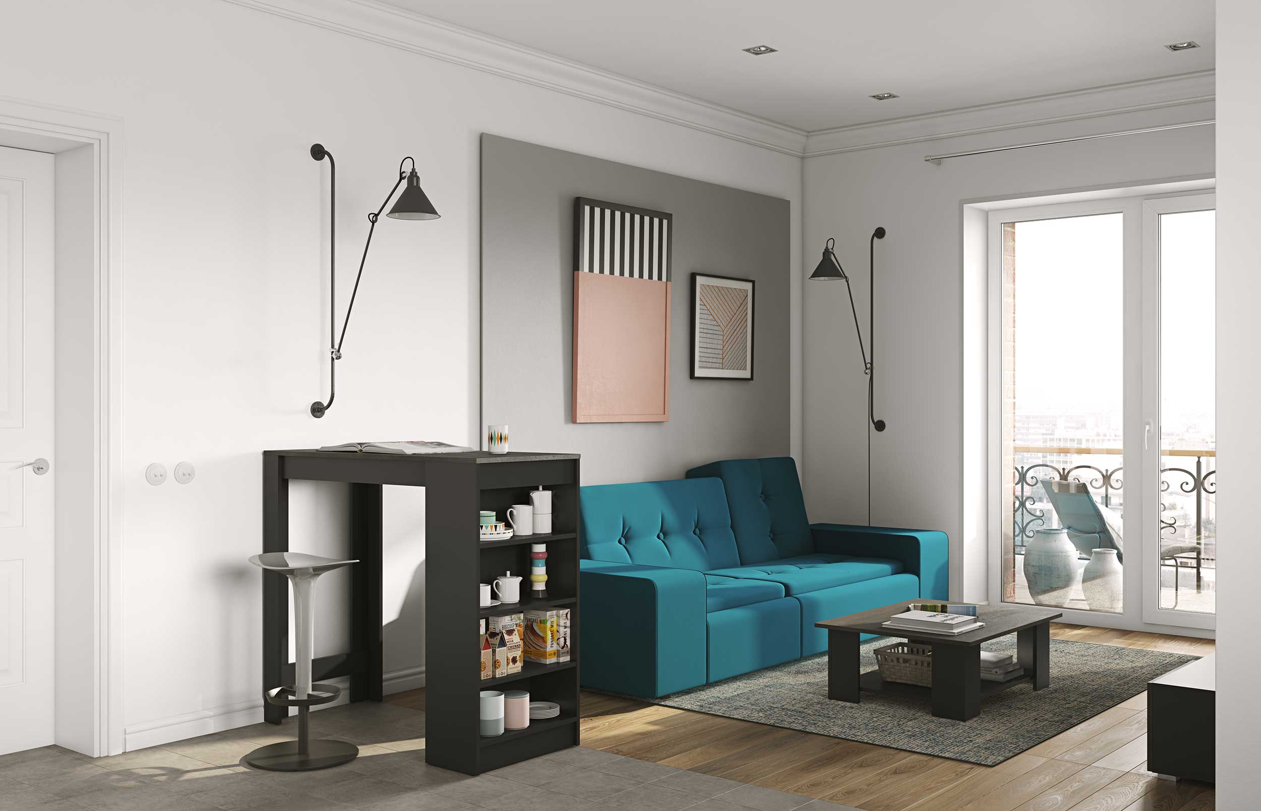 Table de bar Aravis 115x50 avec rangement - noir/béton - Image 8