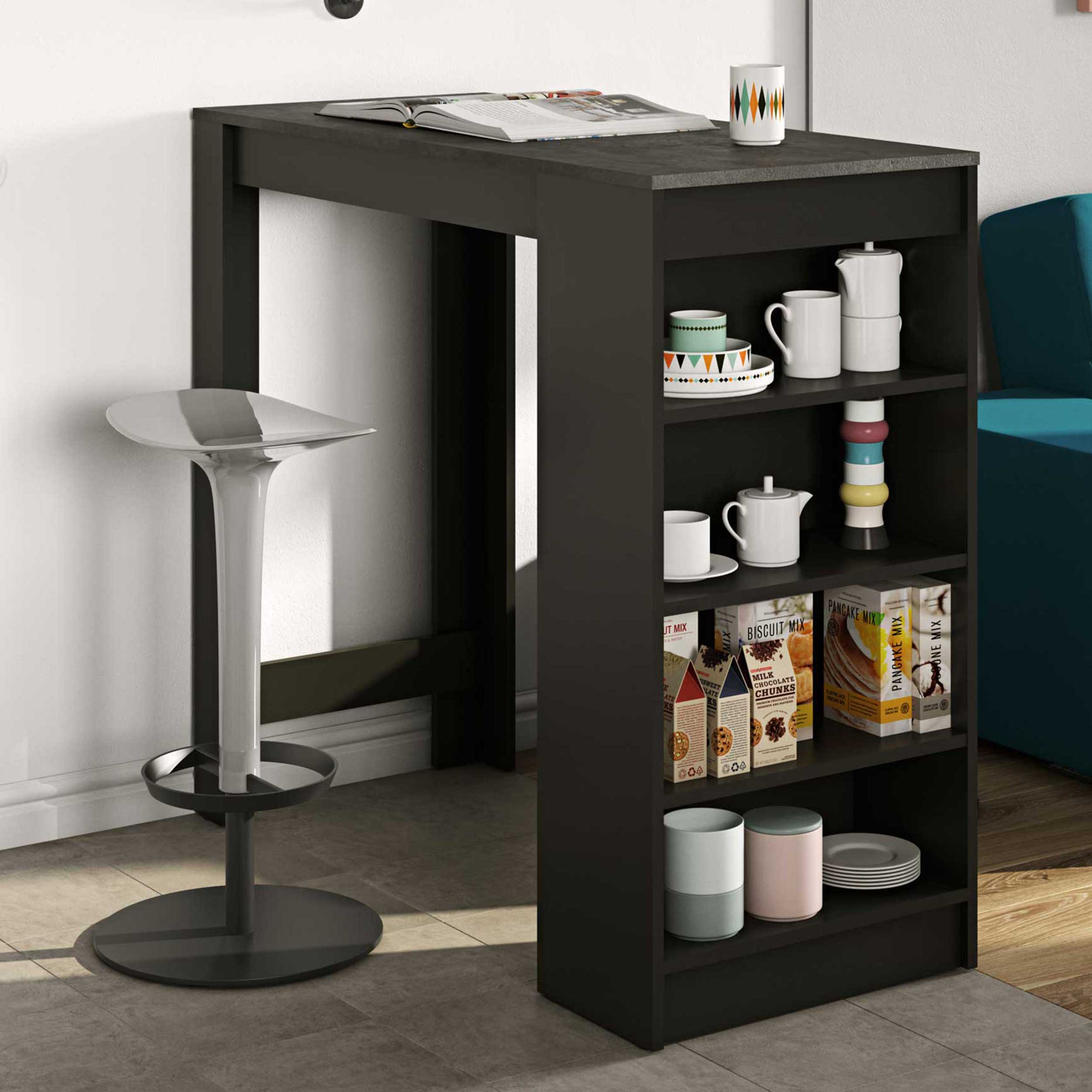 Table de bar Aravis 115x50 avec rangement - noir/béton - Image 1