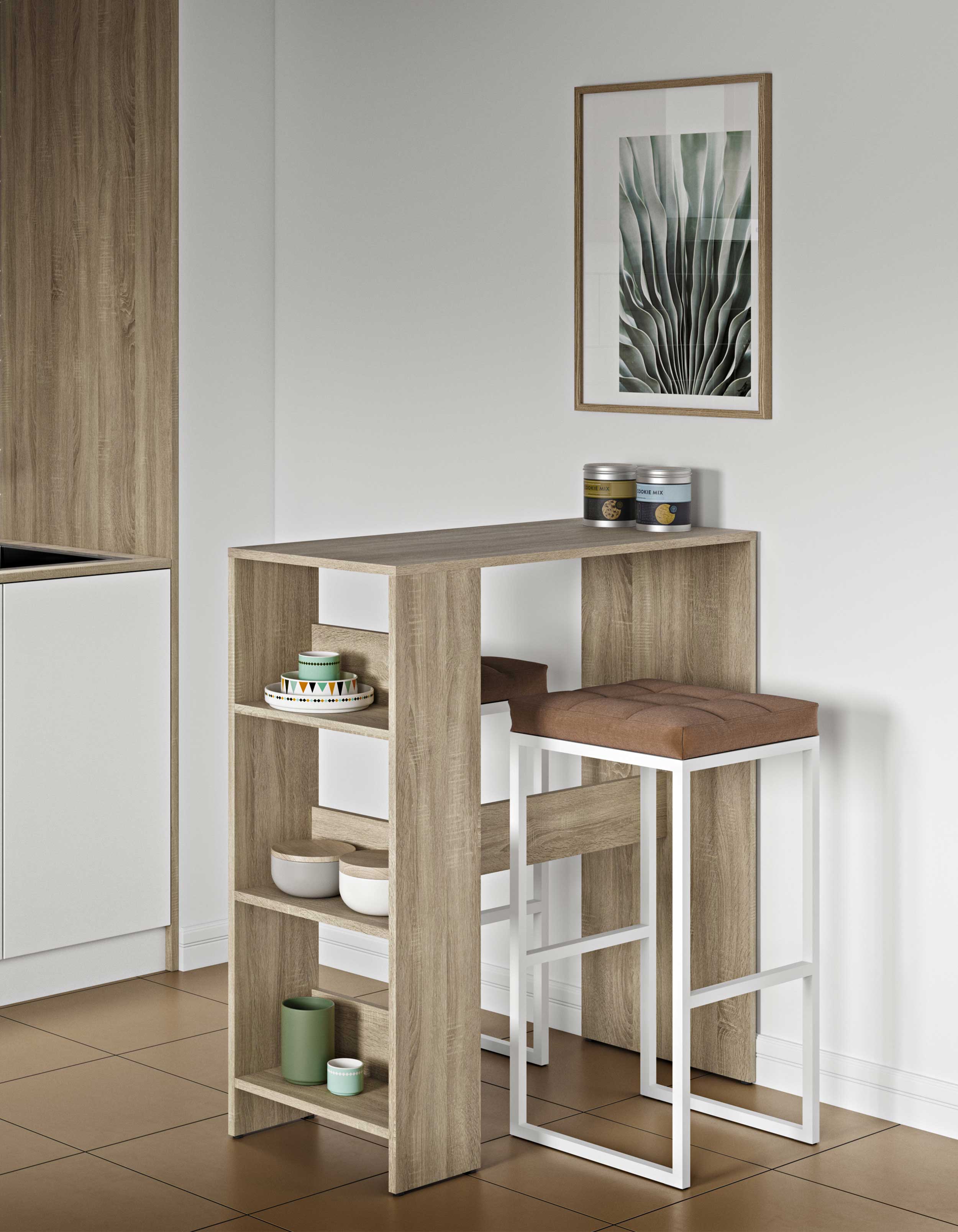 Table de bar Carnilla 94x40 avec rangement - chêne - Image 7