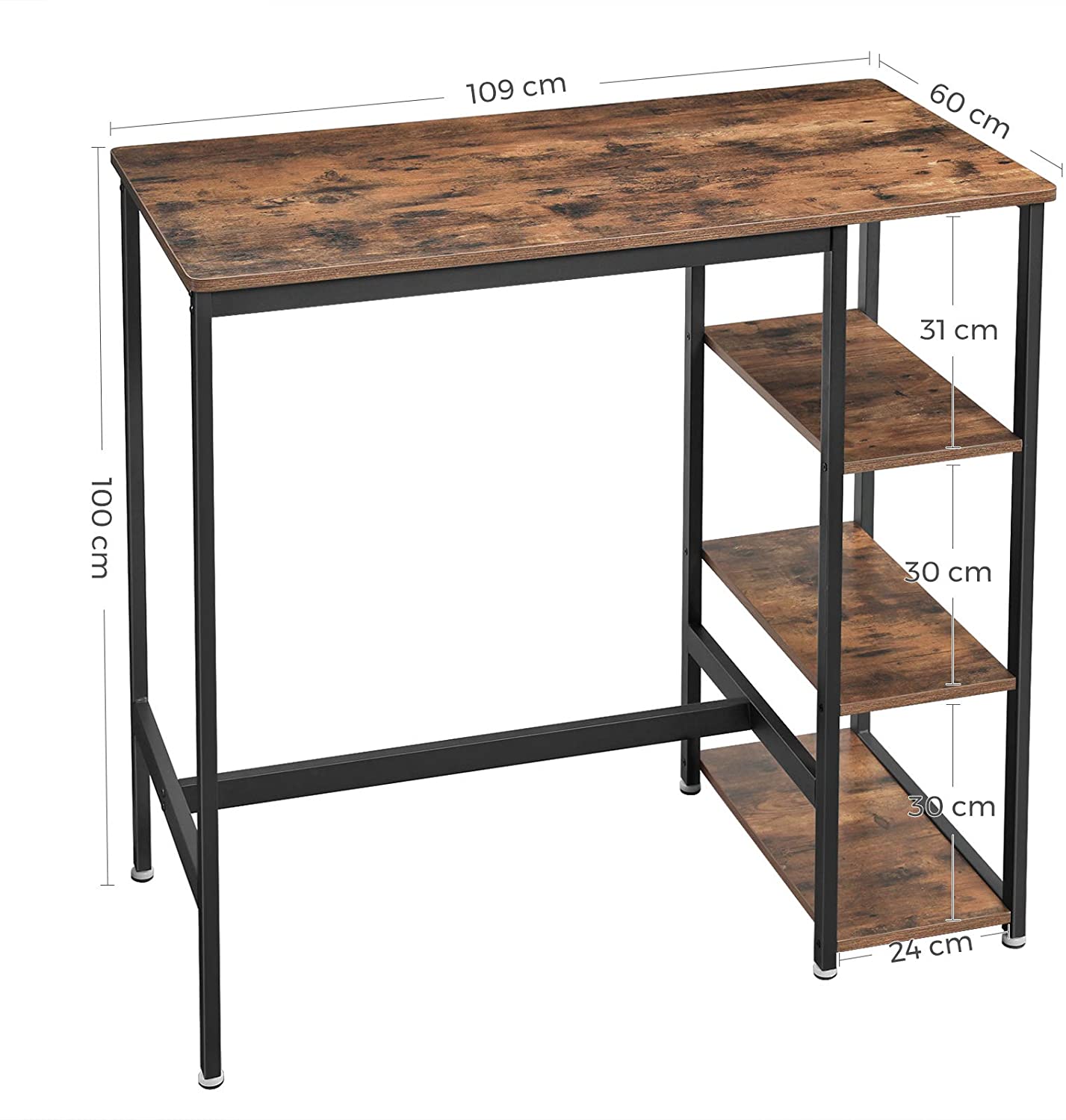 Table de bar Isolde 109x60 avec 3 étagères - brun/noir - Image 2